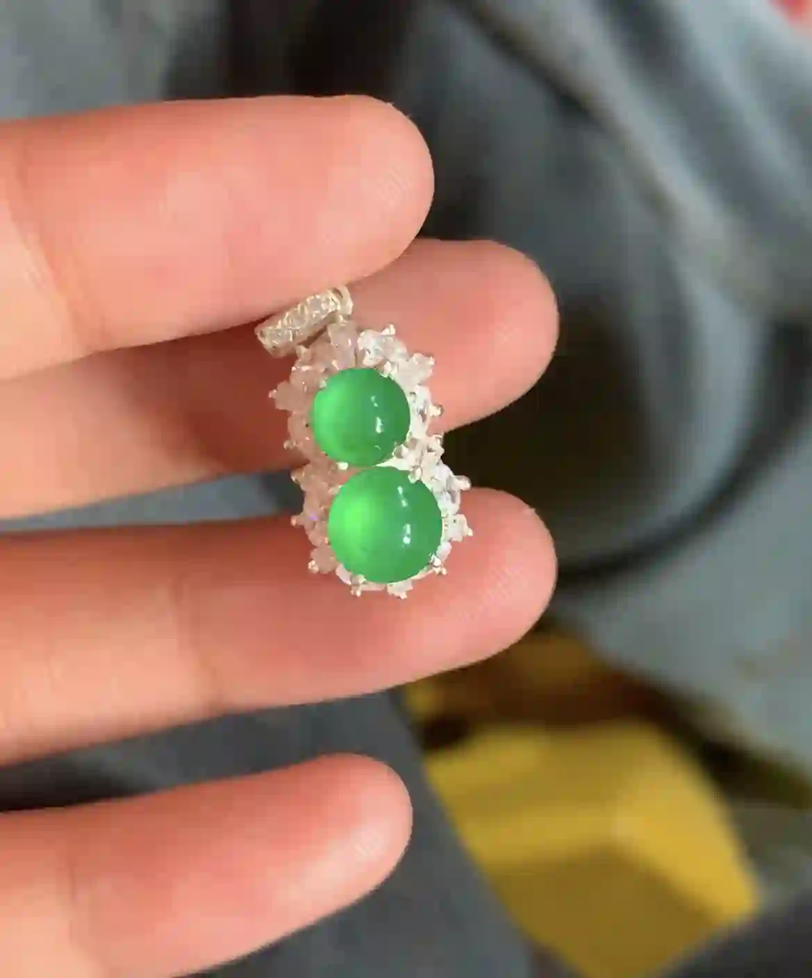 Vivid Emerald Green Jade Double-Stone Pendant | Myanmar Jadeite reference #2850003