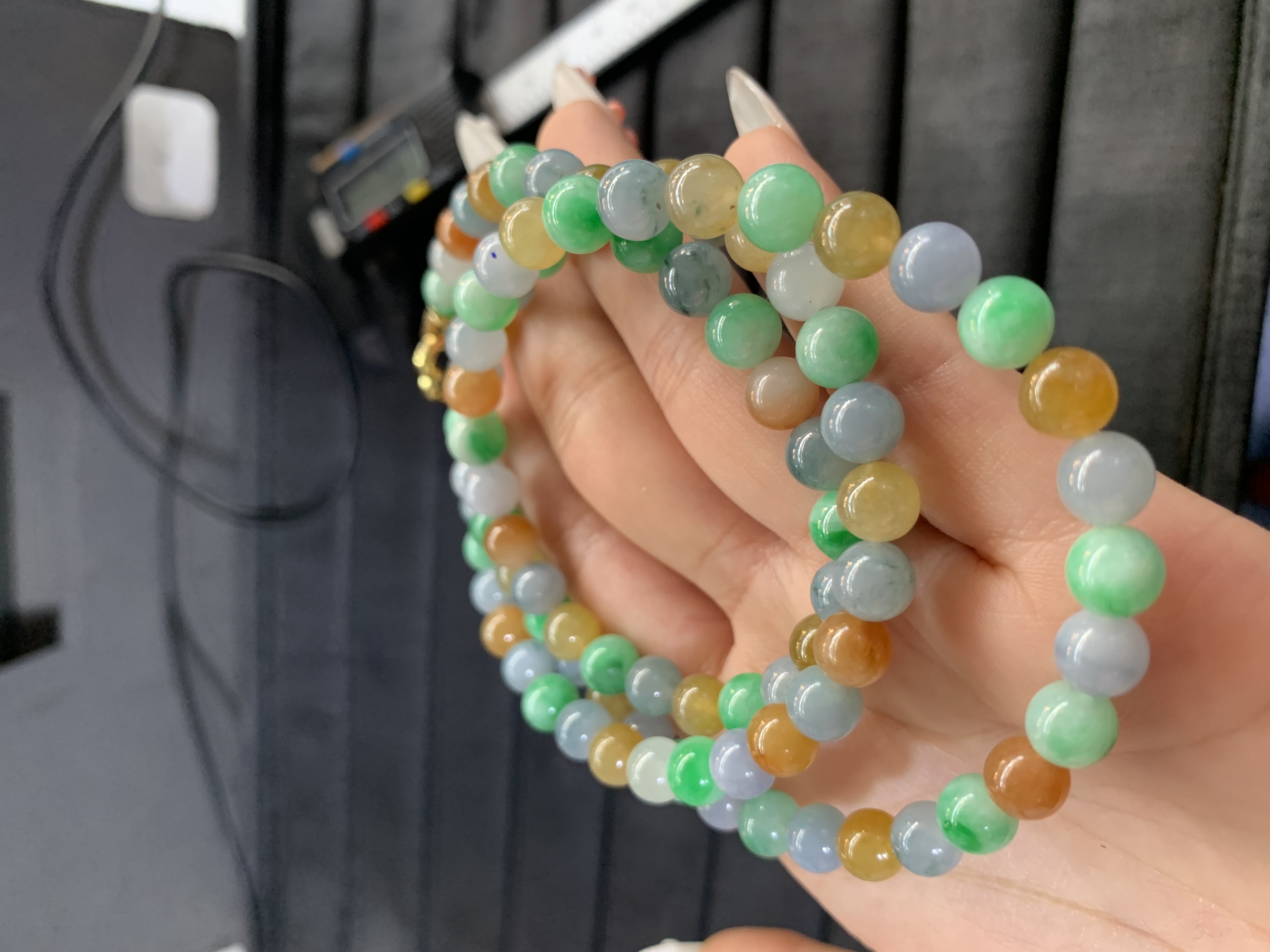 Colorful Multi-Hued Beaded Bracelet/Necklace with Gold Accents