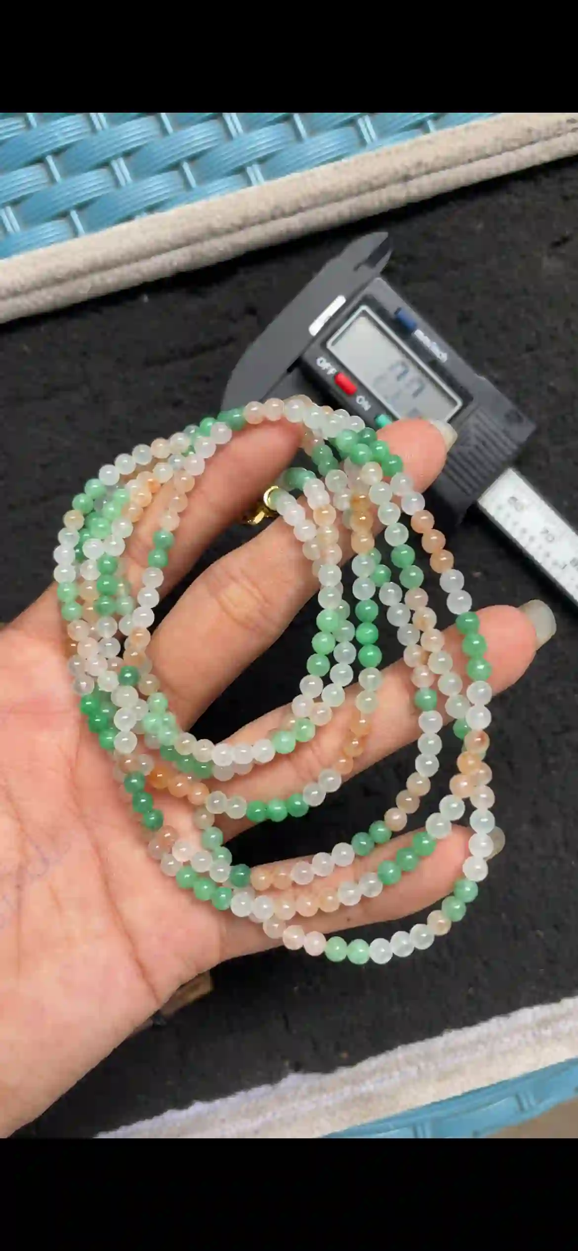  Multi-Color Icy Jade Bead Multi-Layer Necklace – White, Green & Golden Hues, view 2 | Myanmar Jadeite reference #5970004