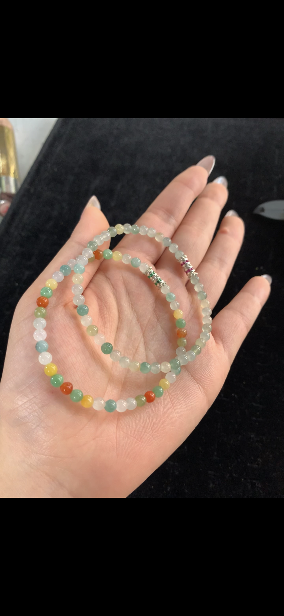 Vibrant Multi-Color Jade Bead Double-Layer Bracelet with Crystal Accents