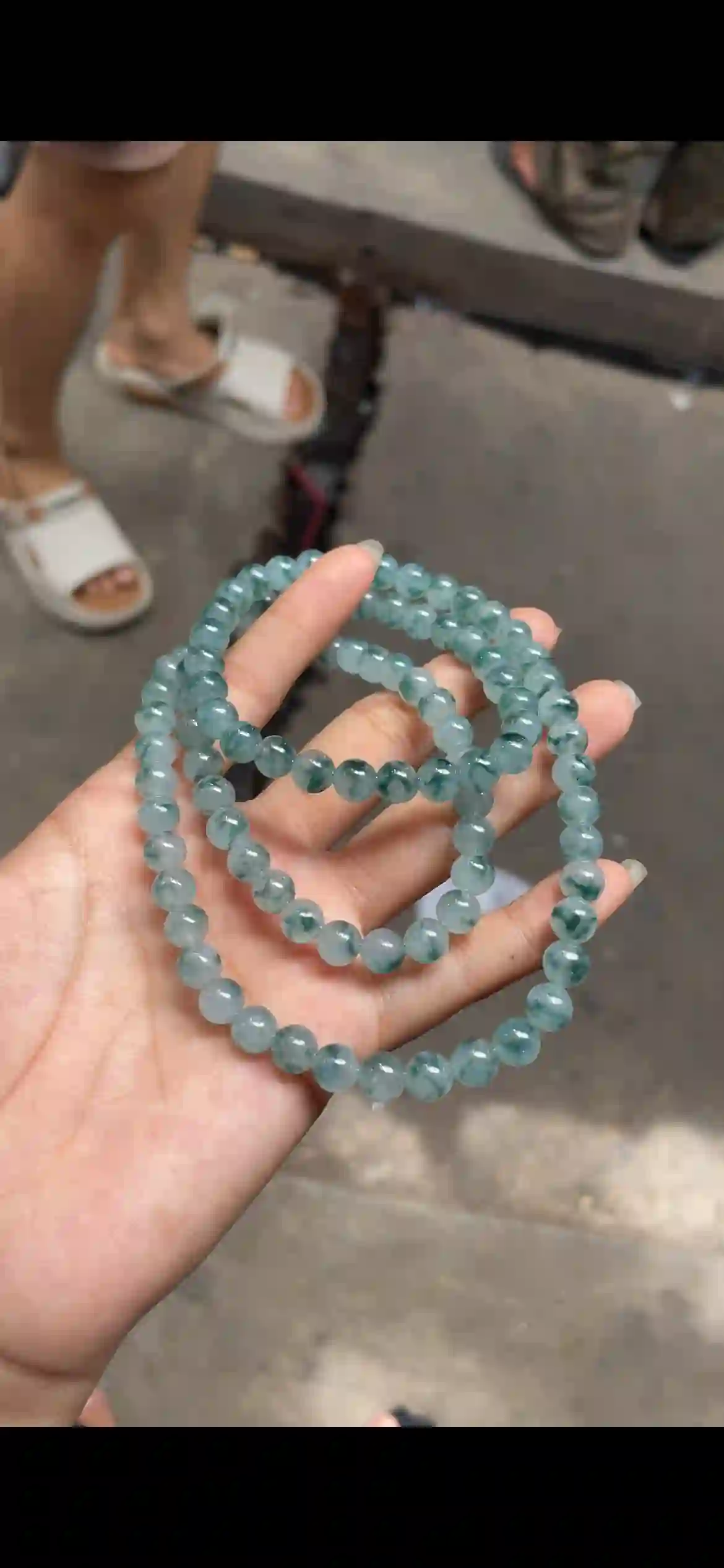 Icy Floating Blue-Green Jade Bead Necklace, Translucent Beaded Chain | Myanmar Jadeite reference #5280001
