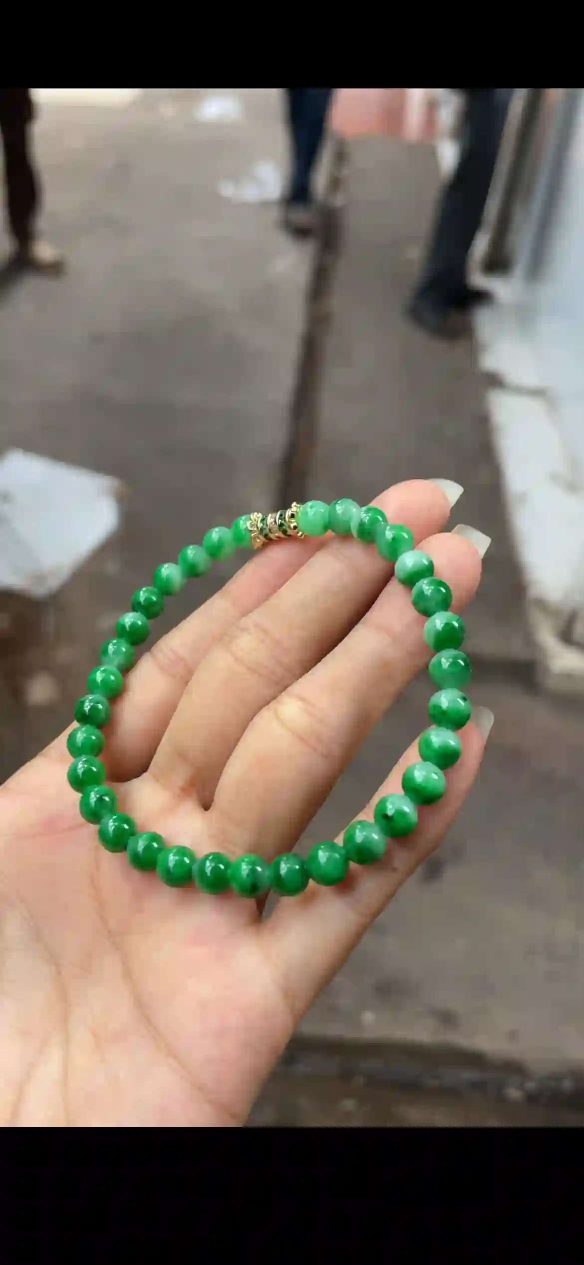 Vivid Emerald‑Green Jade Bead Bracelet | Myanmar Jadeite reference #14430001
