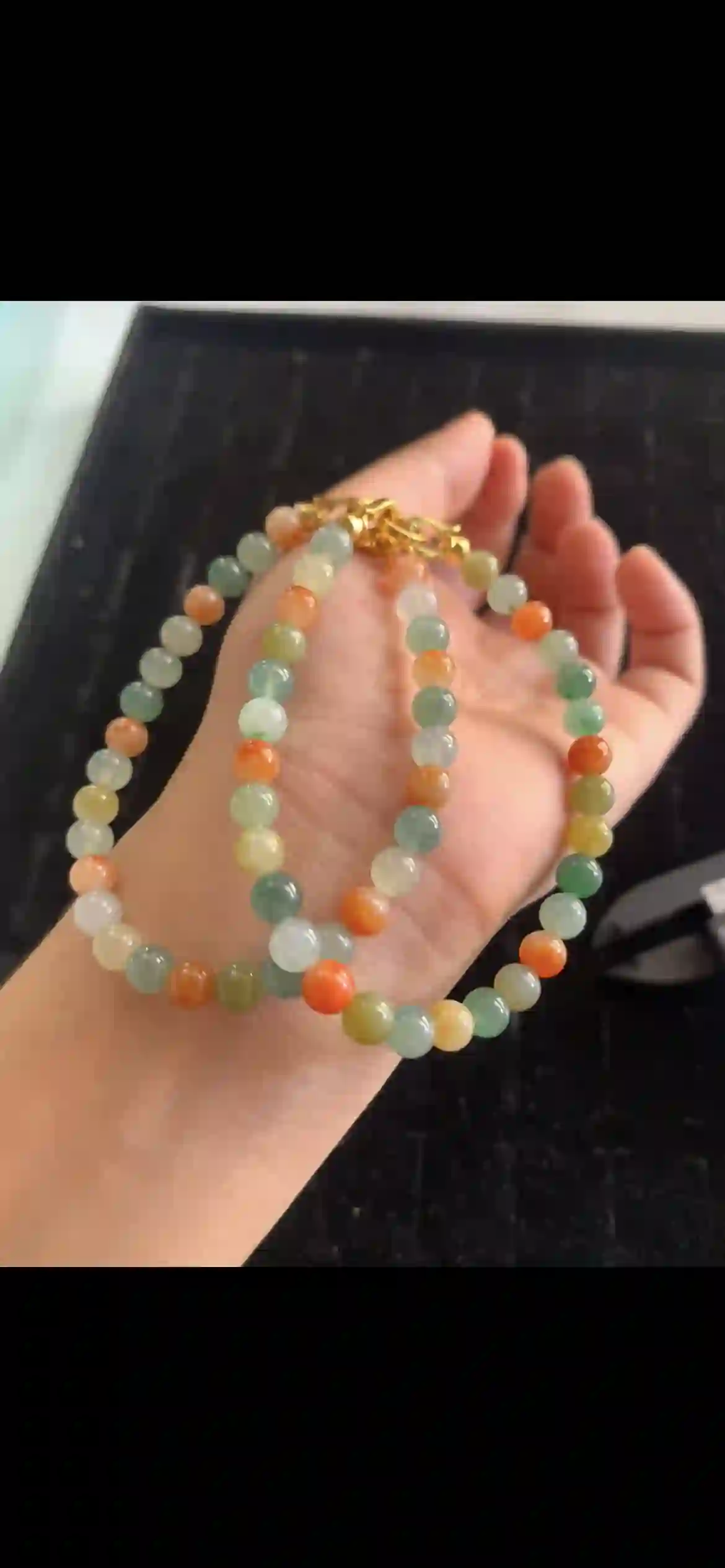  Double-Strand Multicolor Rainbow Jade Bead Necklace with Gold Clasp | Myanmar Jadeite reference #17250001