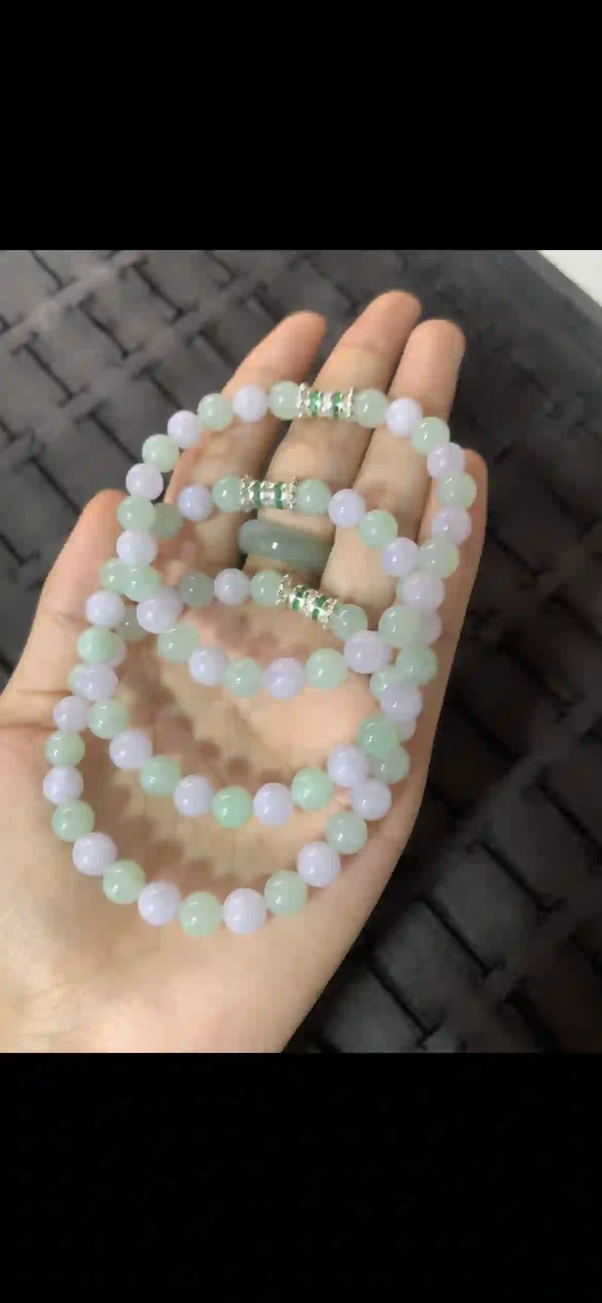 Soft Pastel Natural Jadeite Bead Necklace with Decorative Accents | Myanmar Jadeite reference #26550001