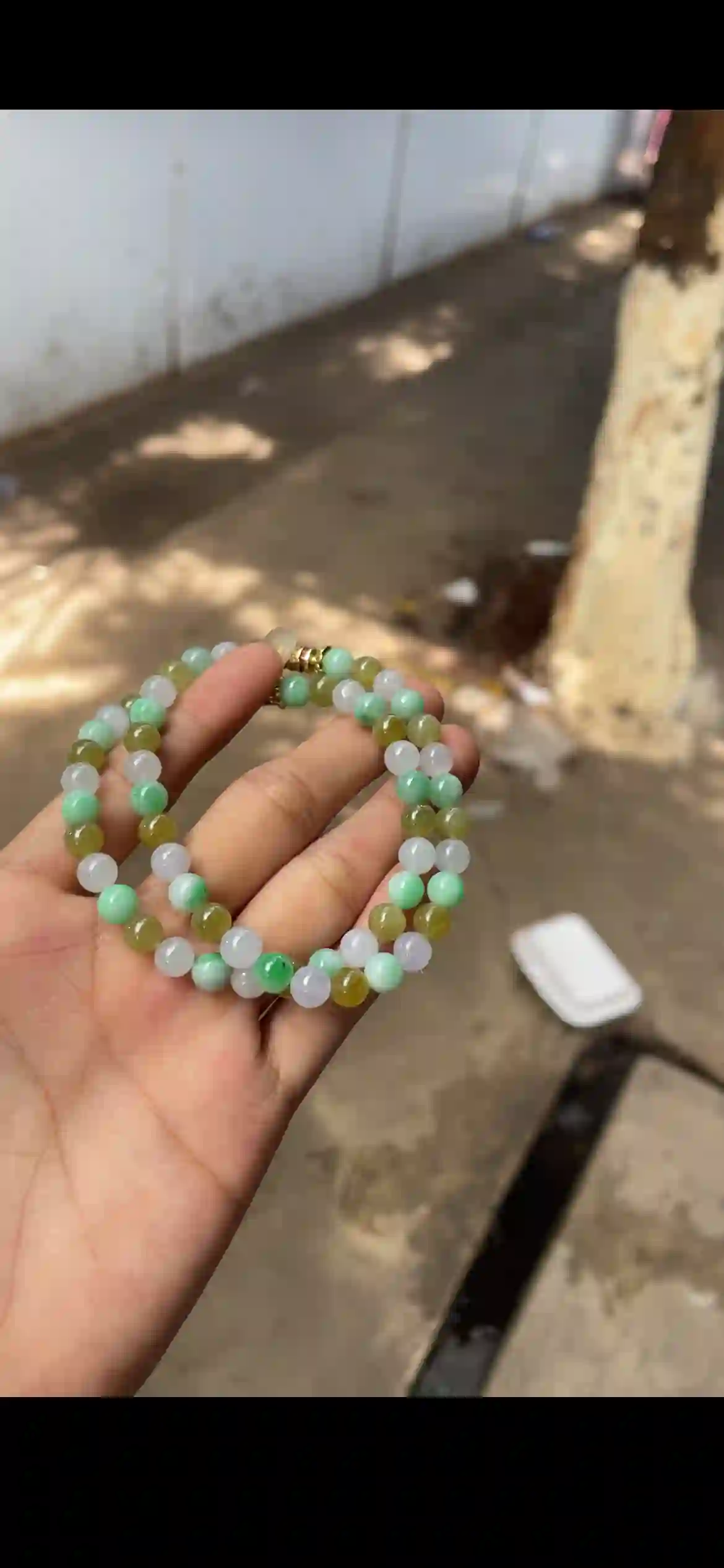Natural Tri‑Color Jadeite Bead Double‑Strand Bracelet, view 2 | Myanmar Jadeite reference #24780001