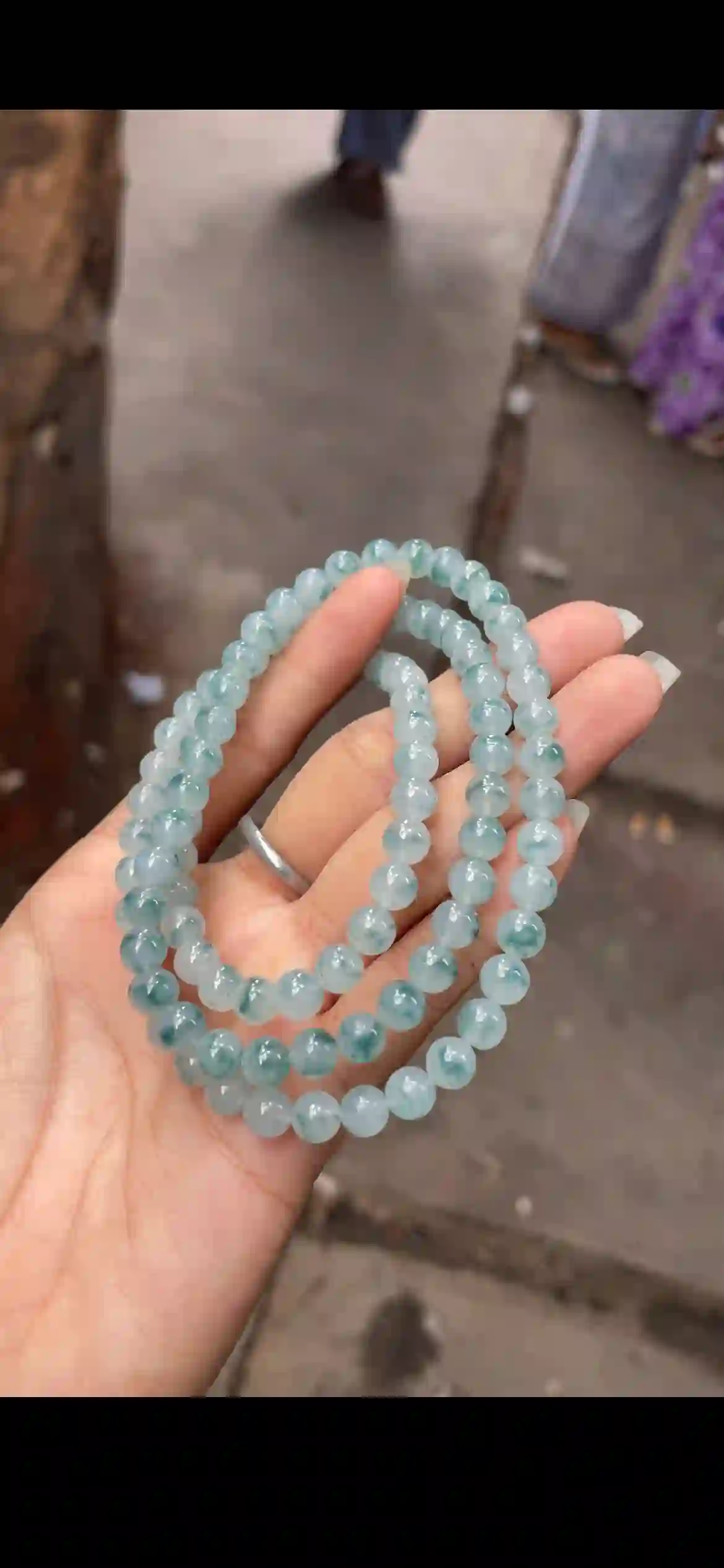 Premium Icy Blue Floating Flower Jadeite Beaded Necklace & Multi-Wrap Bracelet | Myanmar Jadeite reference #13710001