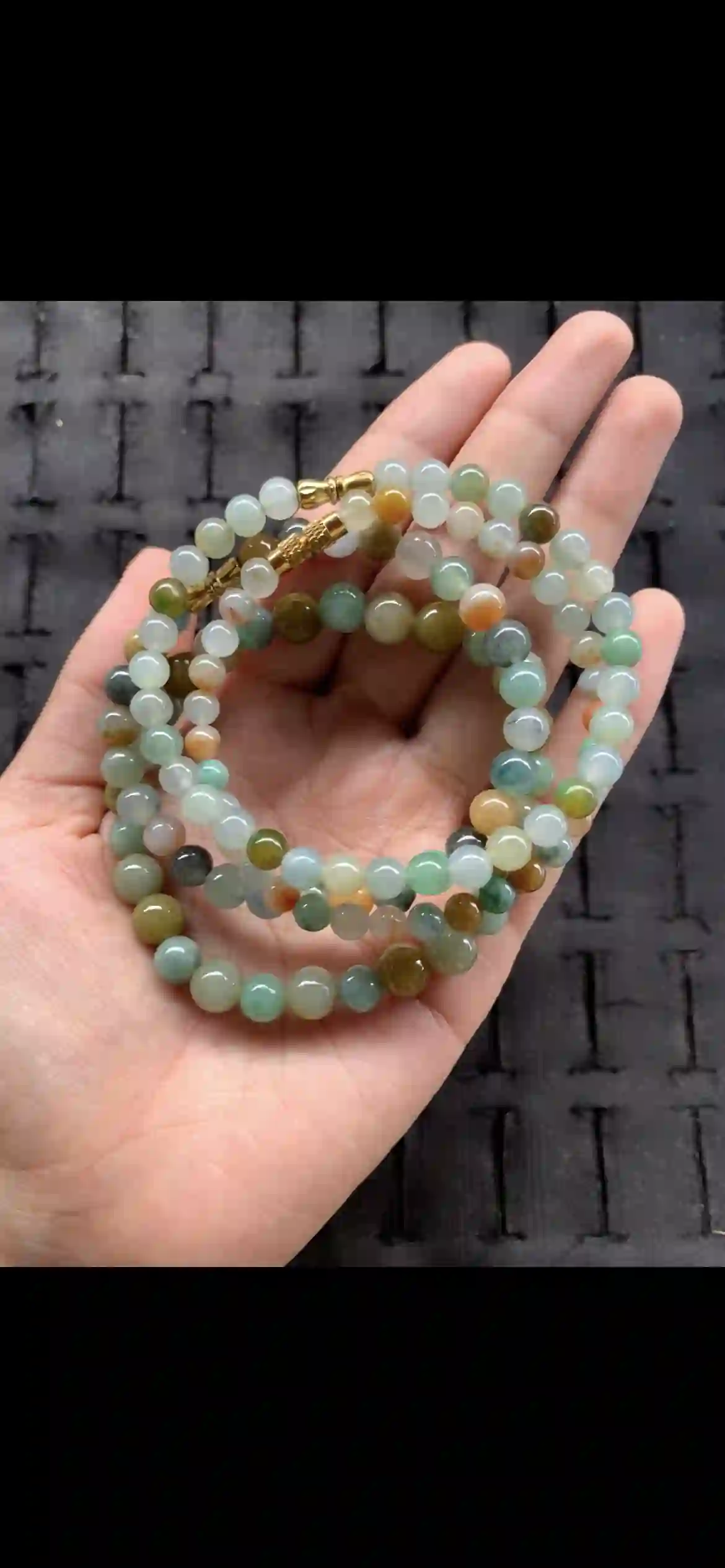 Vibrant Multicolor Natural Jade Bead Necklace with Gold Clasp | Myanmar Jadeite reference #18450002