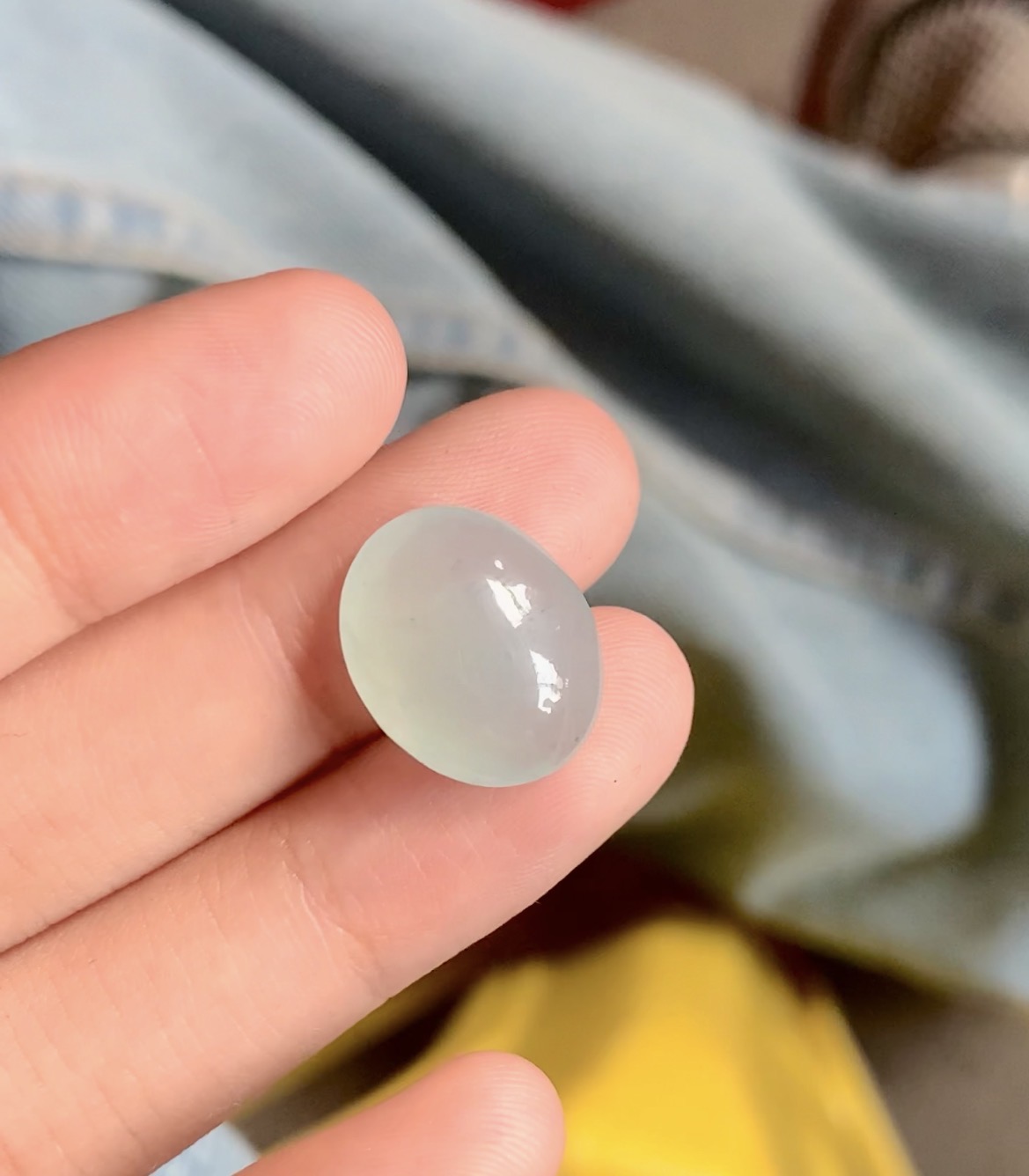 Icy Translucent White Jadeite Oval Cabochon - Burmese Jadeite from Myanmar