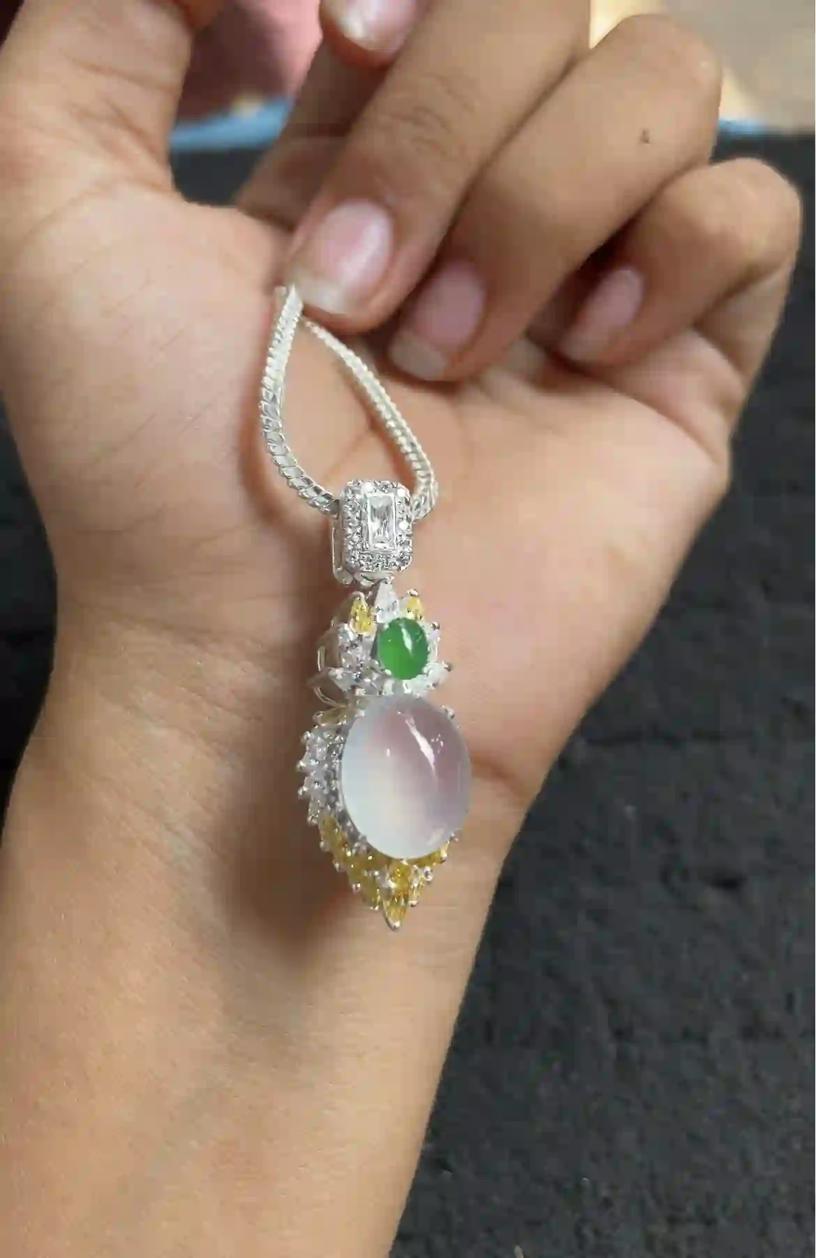 Natural Icy White Jade Pendant, view 2 | Myanmar Jadeite reference #2310002