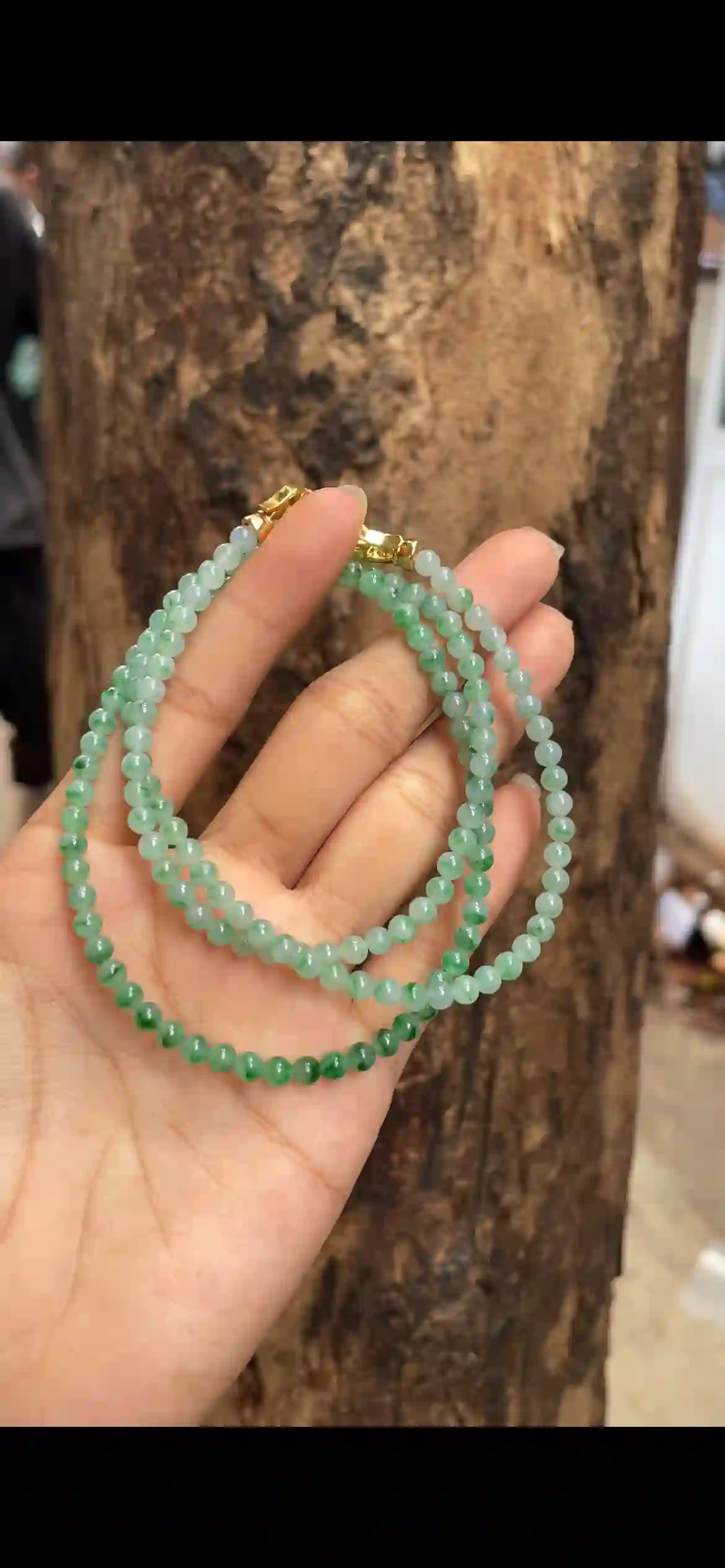 Icy Floating‑Green Jadeite Gradient Multi‑Wrap Strand, view 2 | Myanmar Jadeite reference #9270001