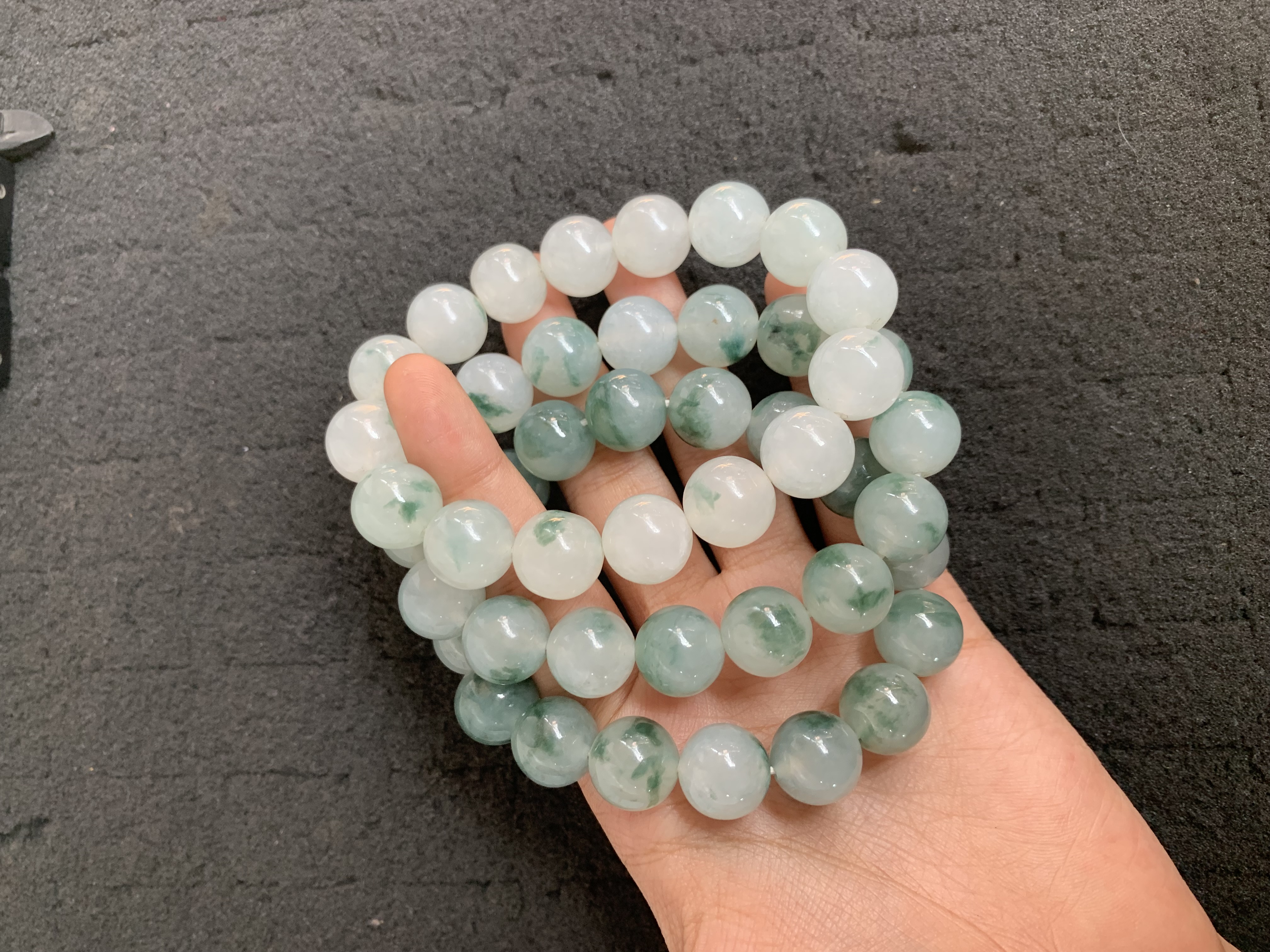  Jade Beaded Bracelets with Green Veins - Burmese Jadeite from Myanmar