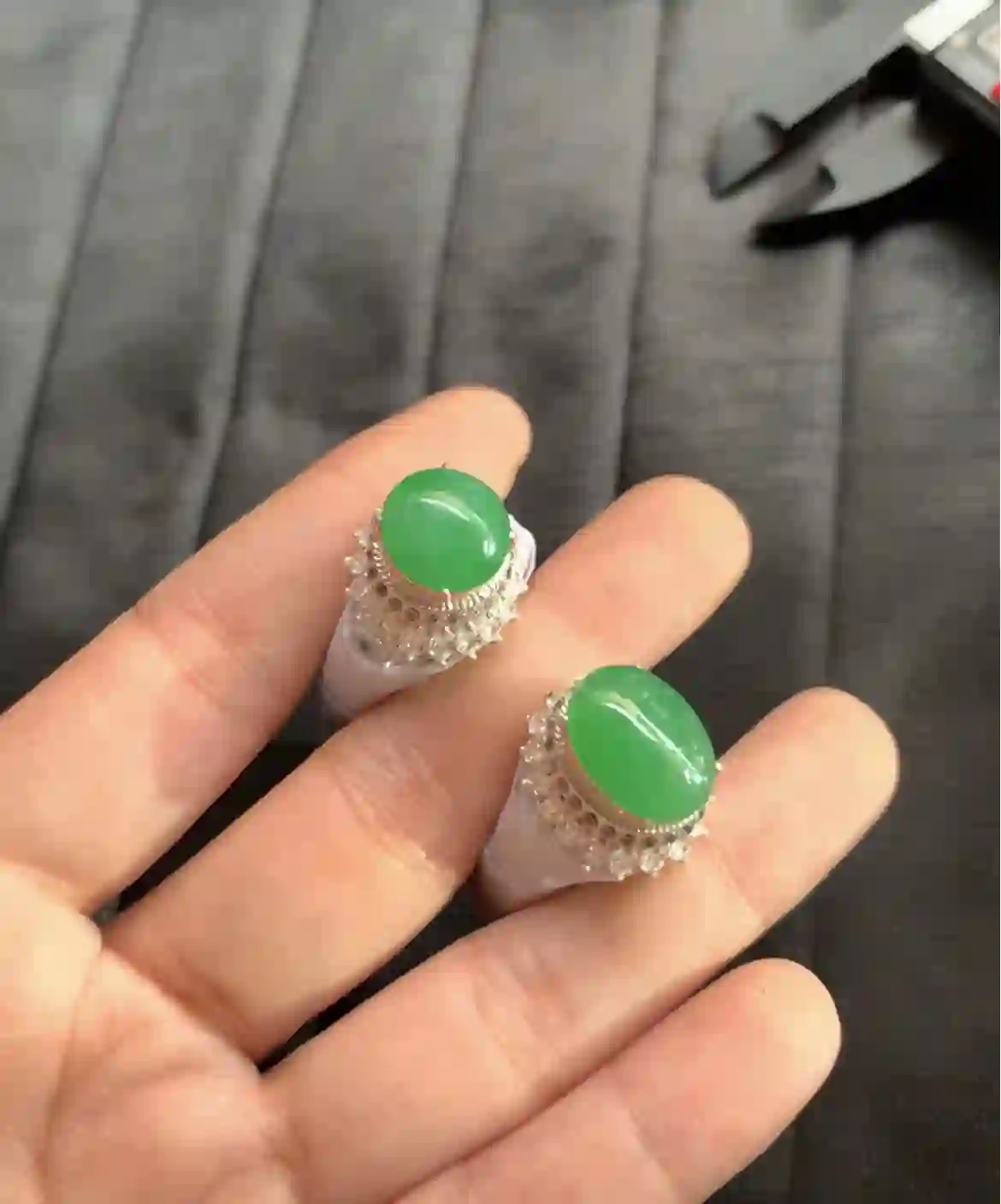 Natural Vivid Green Jadeite Ring Set | Myanmar Jadeite reference #2460006