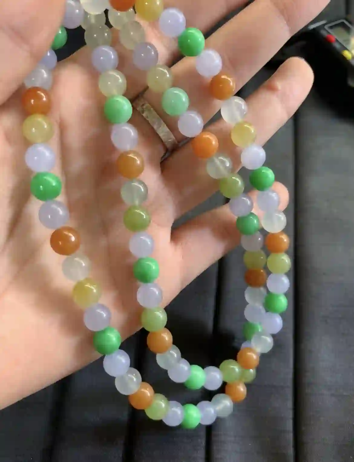 Multicolor Icy Translucent Jadeite Long Beaded Necklace | Myanmar Jadeite reference #3900003