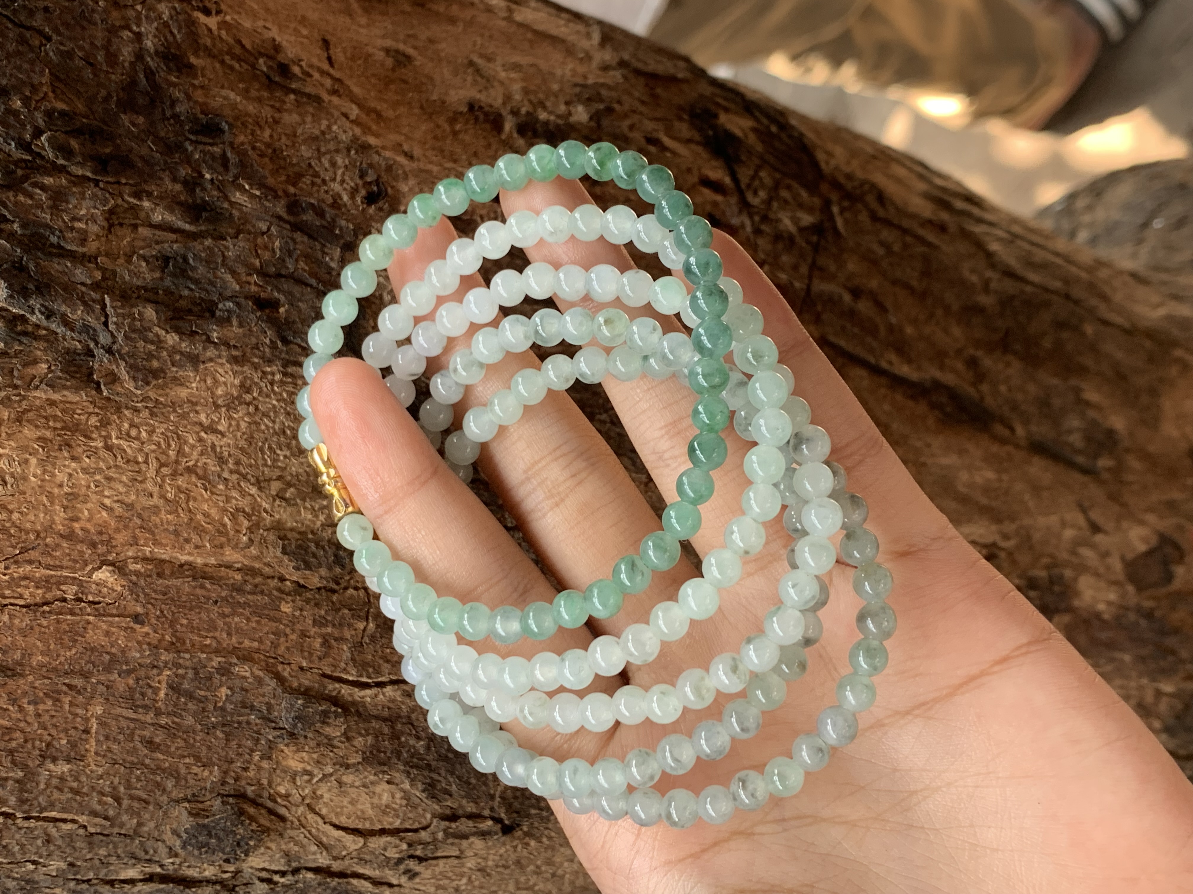 Icy Green Gradient Jadeite Bead Necklace - Burmese Jadeite from Myanmar