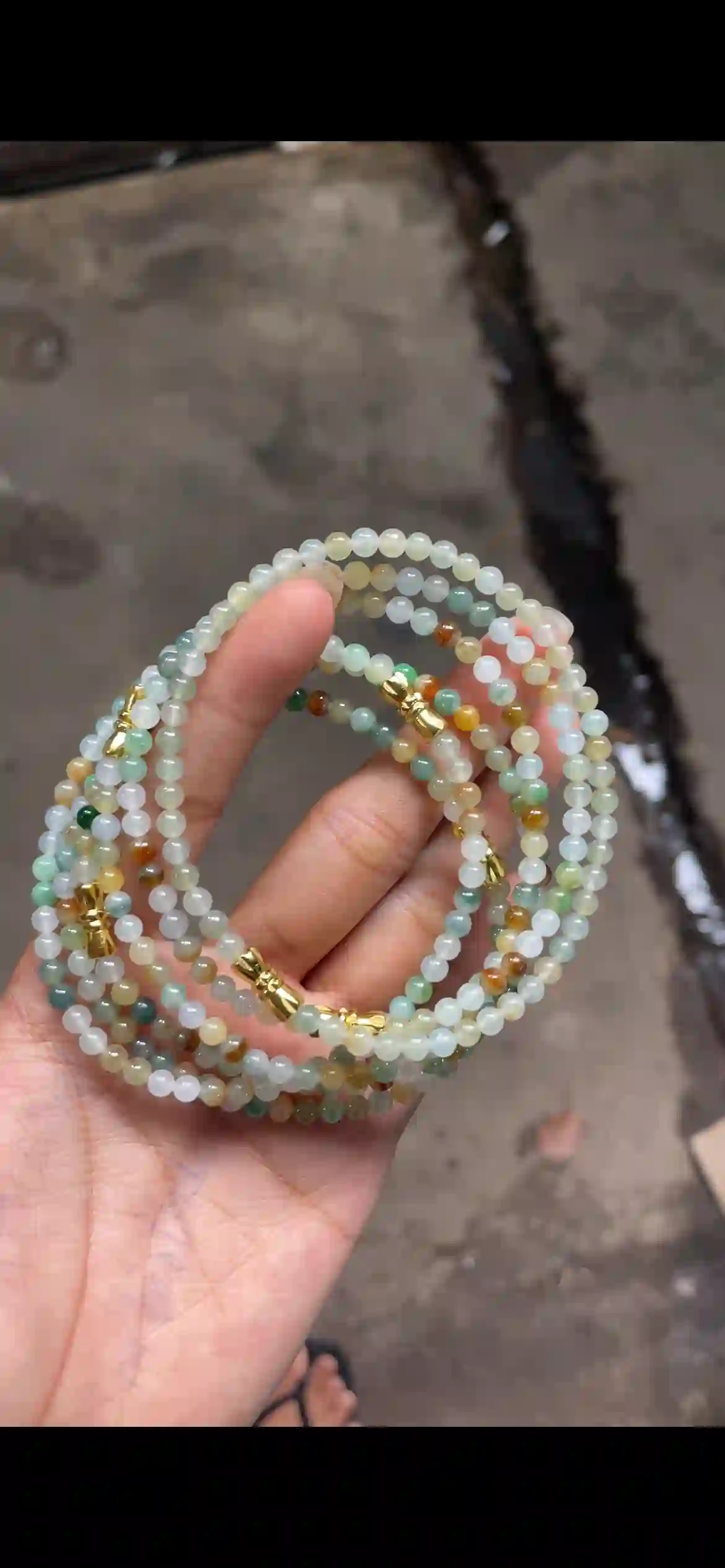   Multi-Color Icy Jade Bead Multi-Layer Necklace with Gold Clasps | Myanmar Jadeite reference #5970002