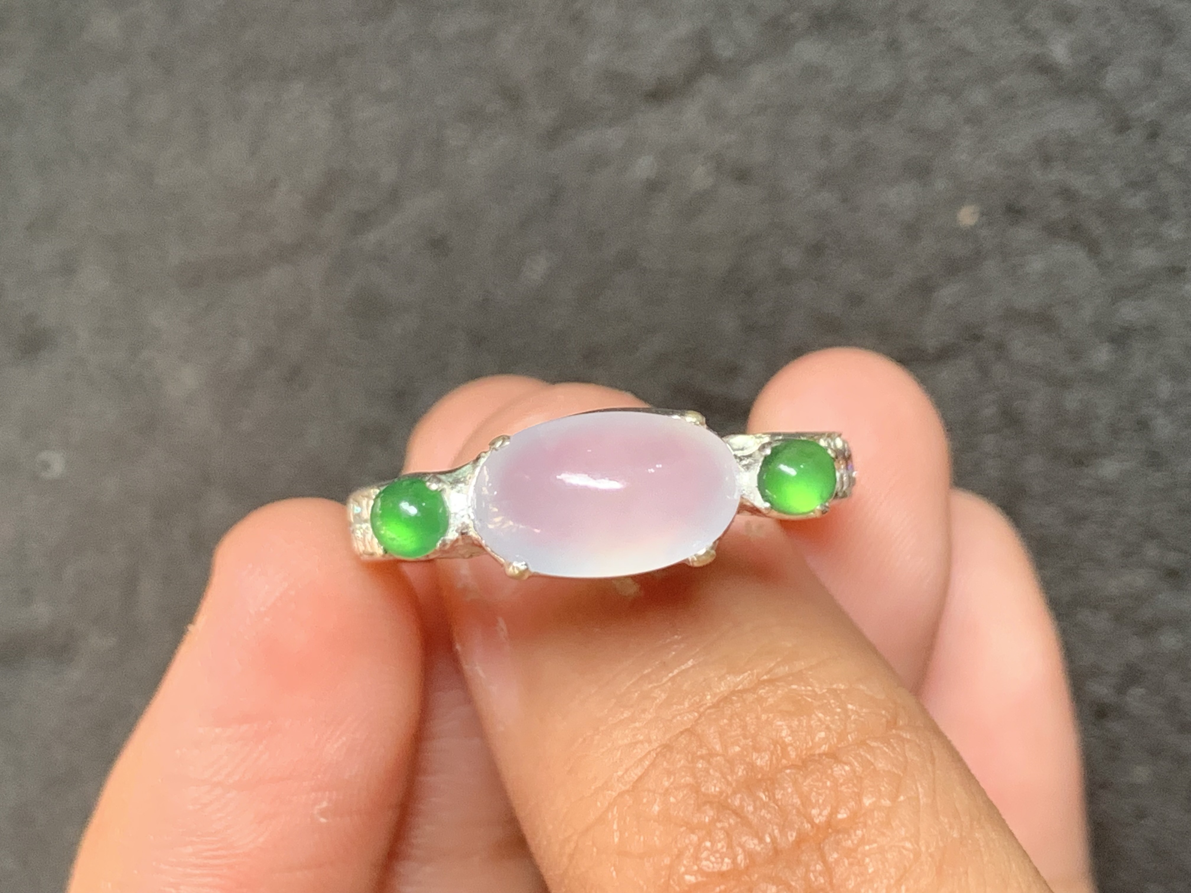 Oval Lavender Jadeite & Green Jadeite Accent Silver-Toned Ring