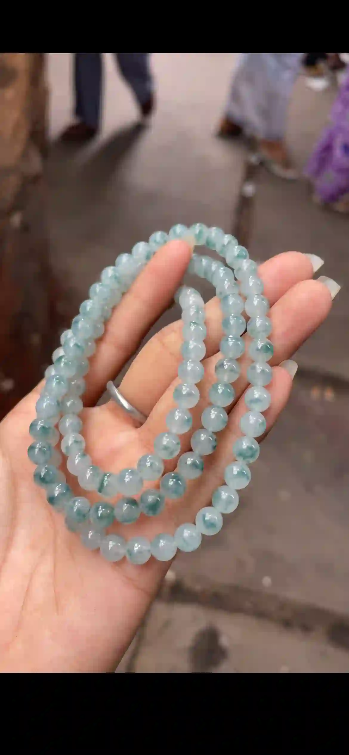 Premium Icy Blue Floating Flower Jadeite Beaded Necklace & Multi-Wrap Bracelet, view 2 | Myanmar Jadeite reference #13710001