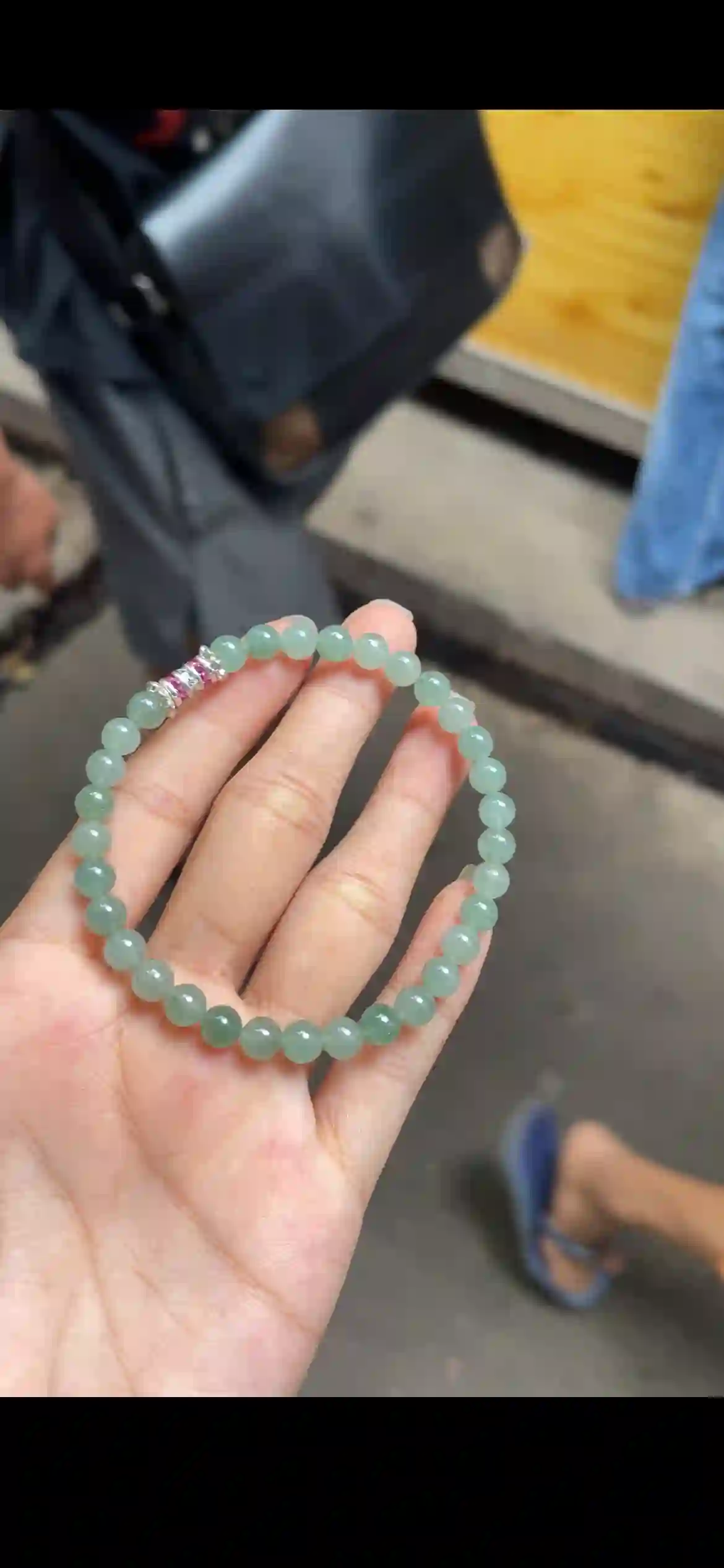 Icy Light Green Jadeite Beaded Bracelet with Crystal Accent | Myanmar Jadeite reference #12090001