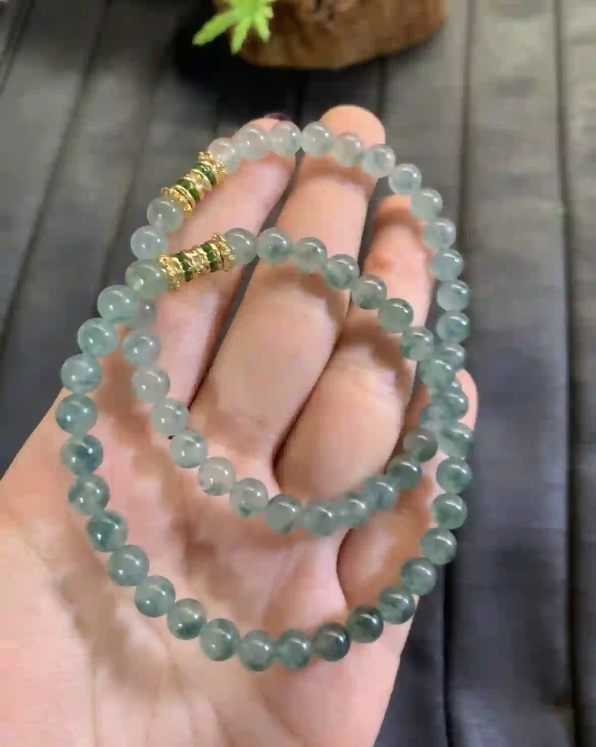 Icy Floating Blue-Green Jade Double-Strand Bracelet | Myanmar Jadeite reference #2790003