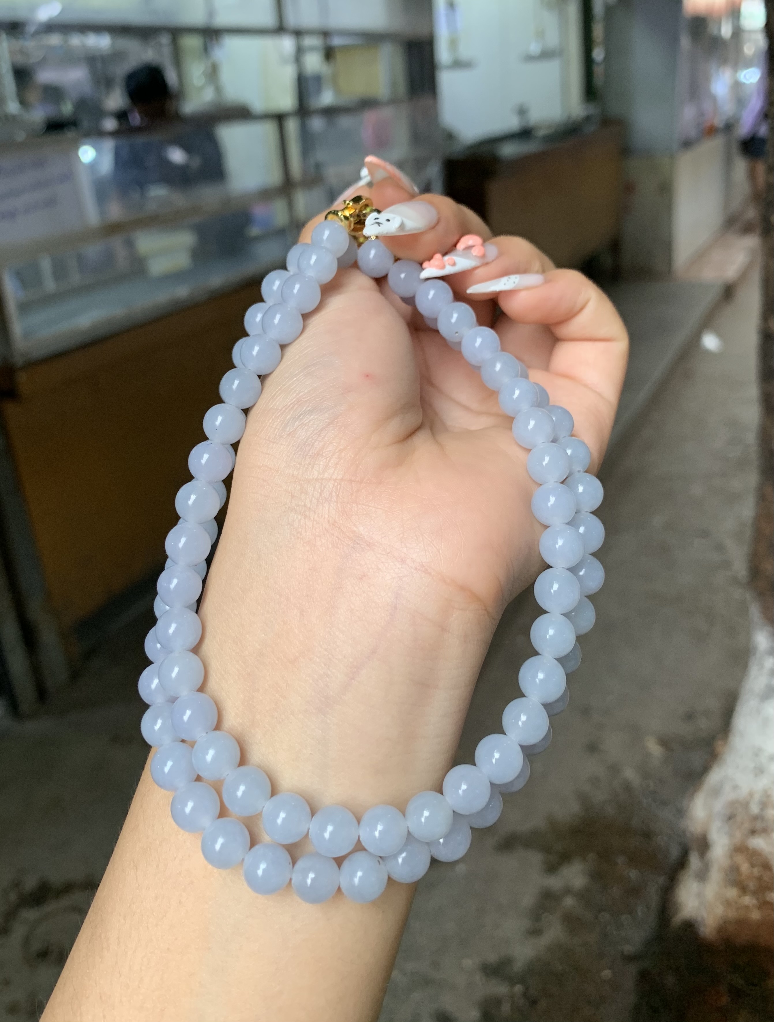 Light Lavender Jade Bead Multi-Strand Necklace with Gold-Toned Clasp