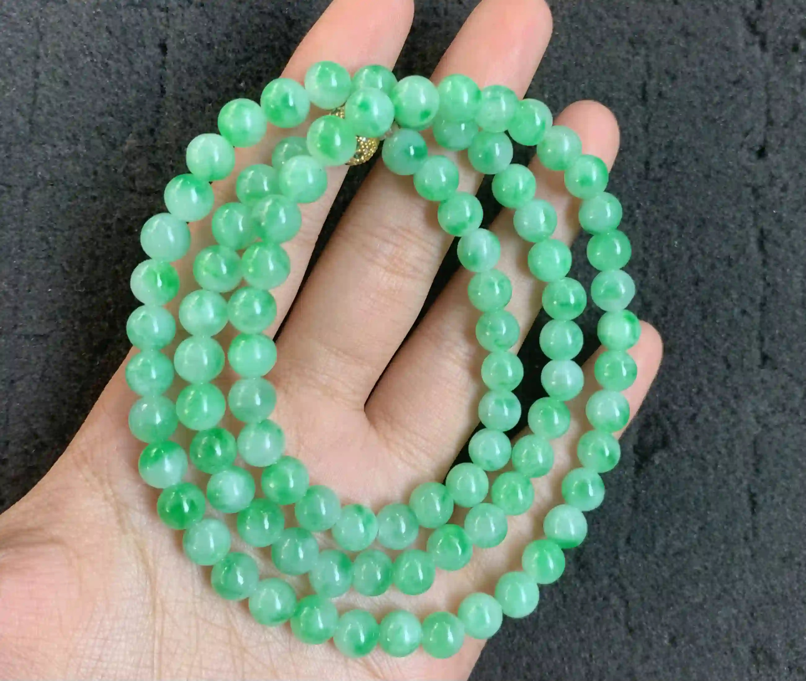 Vivid Green Jade Beaded Multi-strand Bracelet/Necklace | Myanmar Jadeite reference #270002