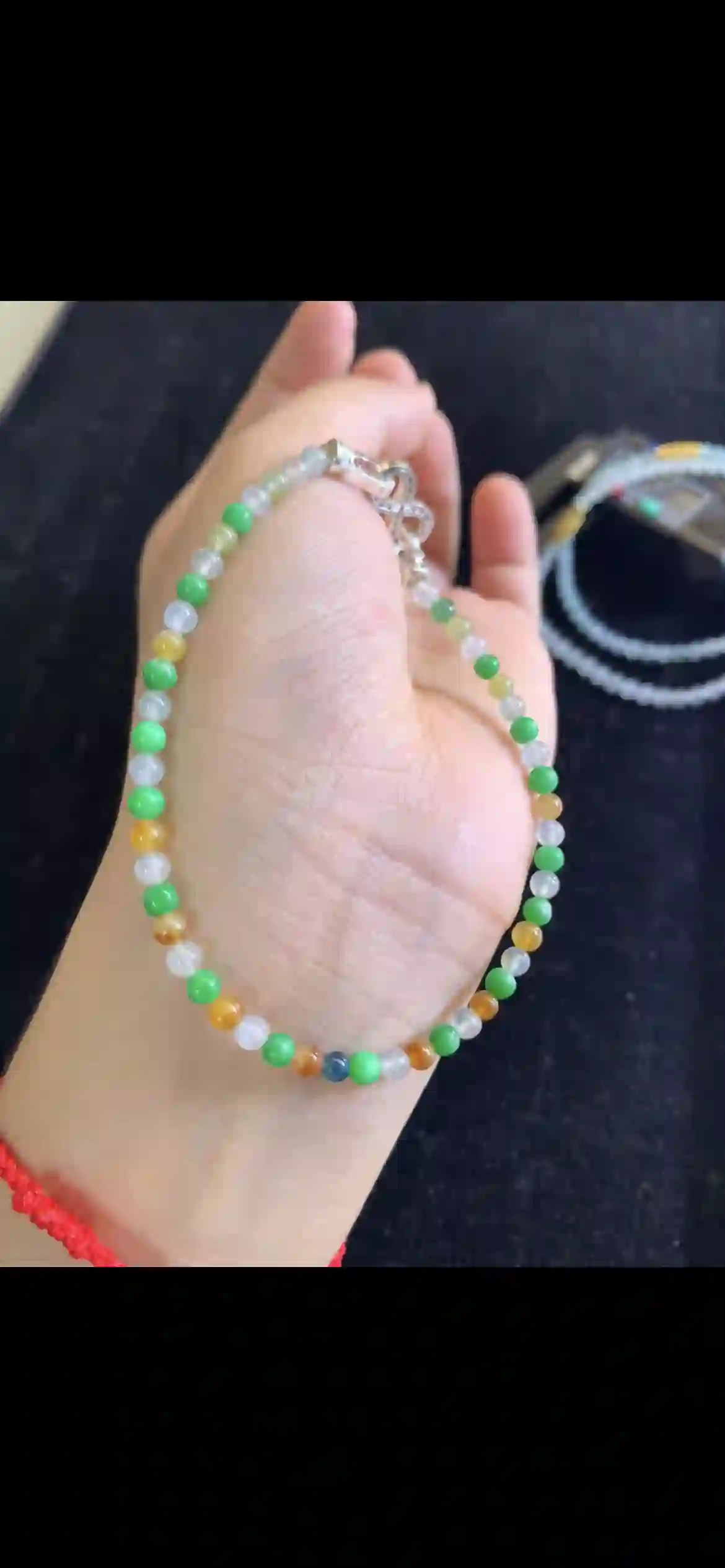 Alternating Emerald Green & Icy Pale Blue Jade Bead Bracelet with Gemstone Clasp | Myanmar Jadeite reference #18150001