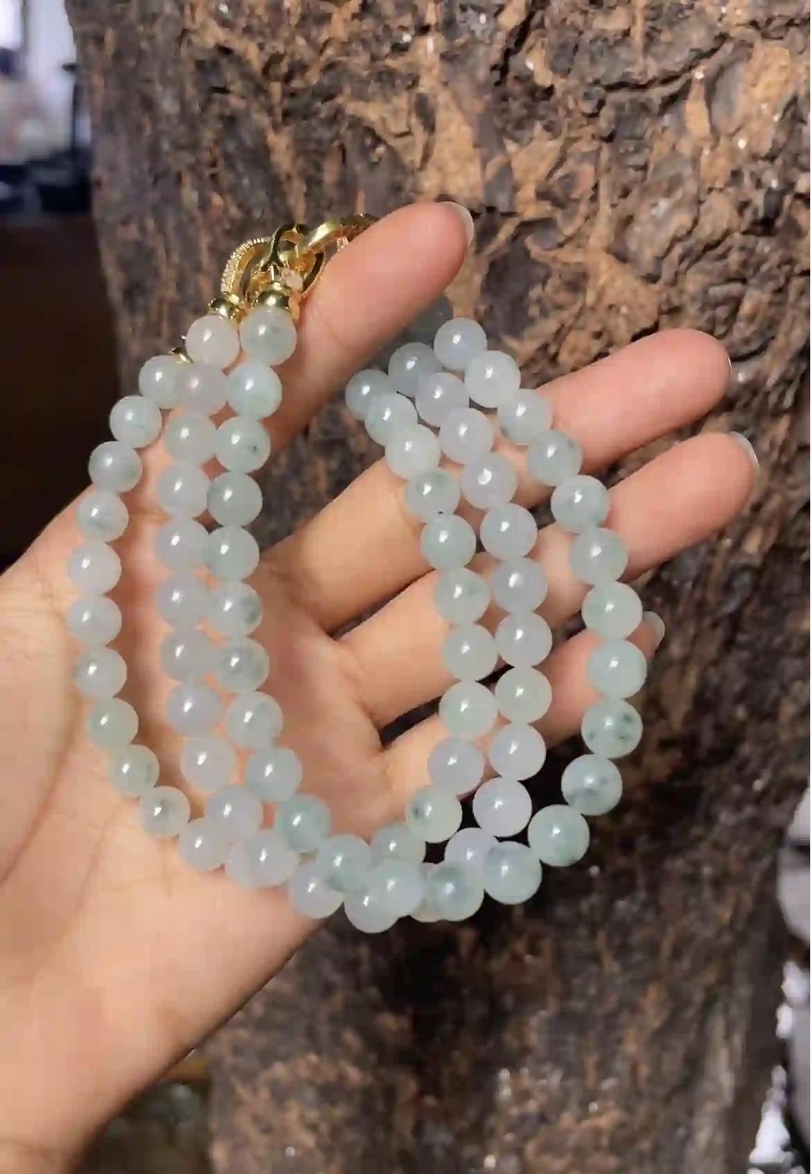 Natural Green Mottled Jade Beaded Necklace, view 2 | Myanmar Jadeite reference #2370006
