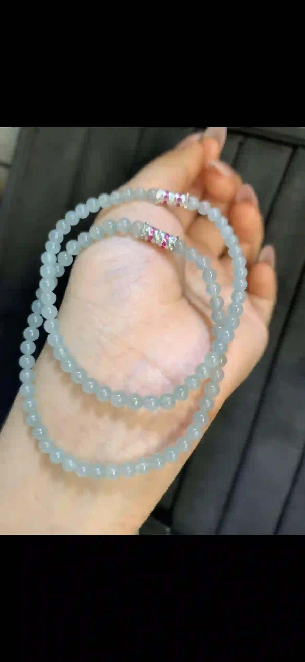 Icy Pale Green Jadeite Double-Loop Bead Bracelet | Myanmar Jadeite reference #8310006