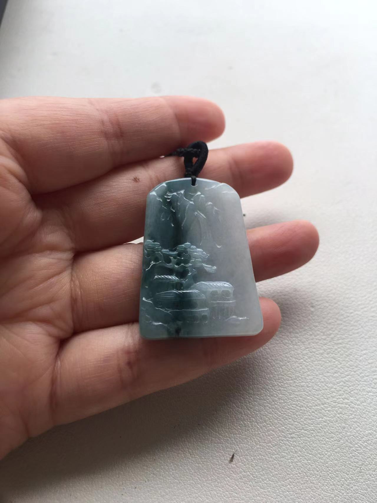  Natural Blue Green Jade Landscape Pendant - Burmese Jadeite Type A from Hpakant, Myanmar | Myanmar Jadeite