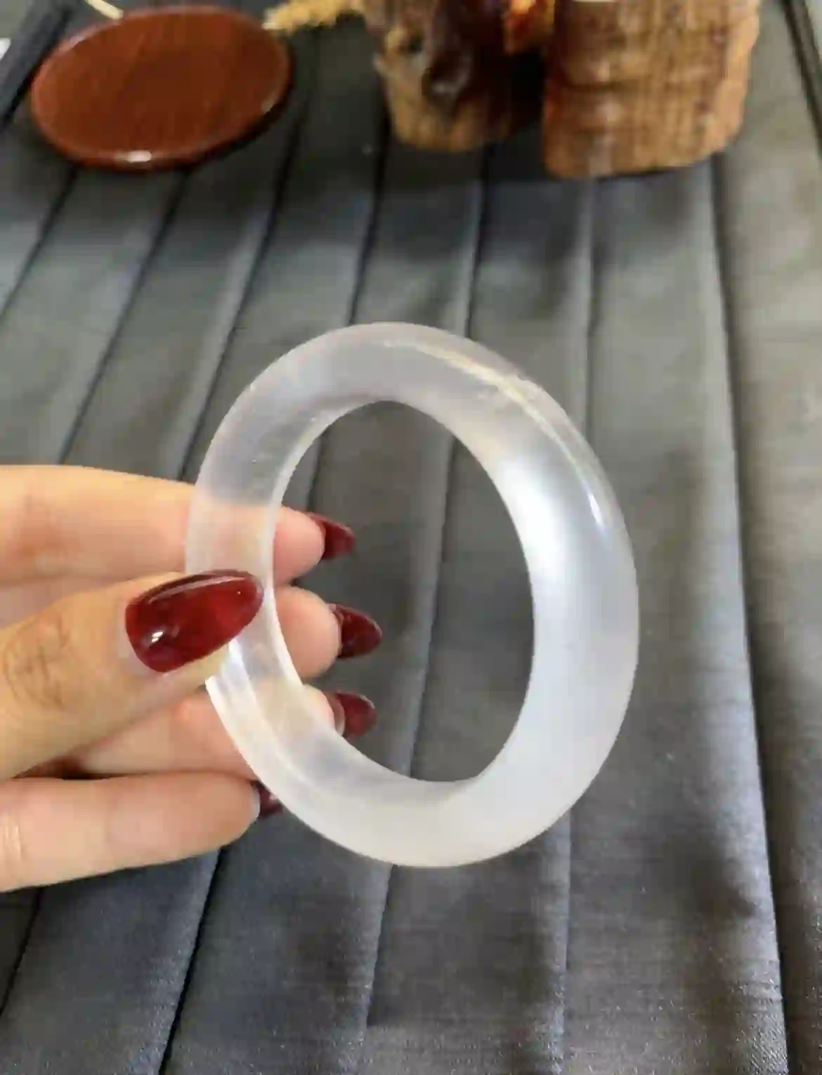   Icy Translucent White Jade Bangle Bracelet, view 2 | Myanmar Jadeite reference #2910003