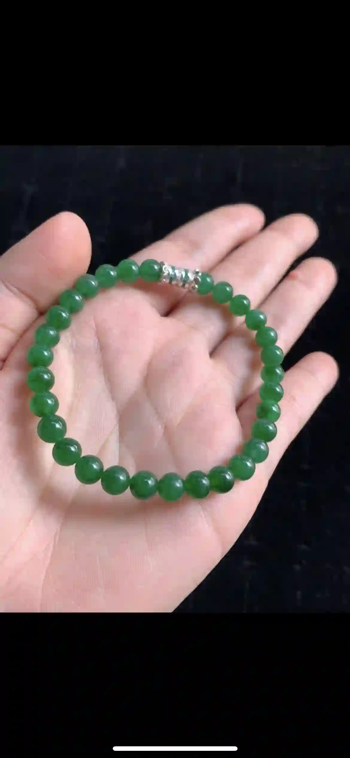 Rich Emerald Green Jade Beaded Bracelet with Sparkling Silver Accent | Myanmar Jadeite reference #36630001