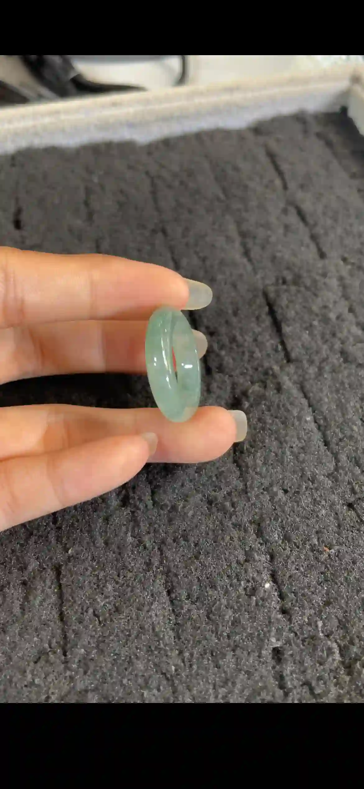 Smooth Pale Icy Green Jade Ring Band | Myanmar Jadeite reference #25860002