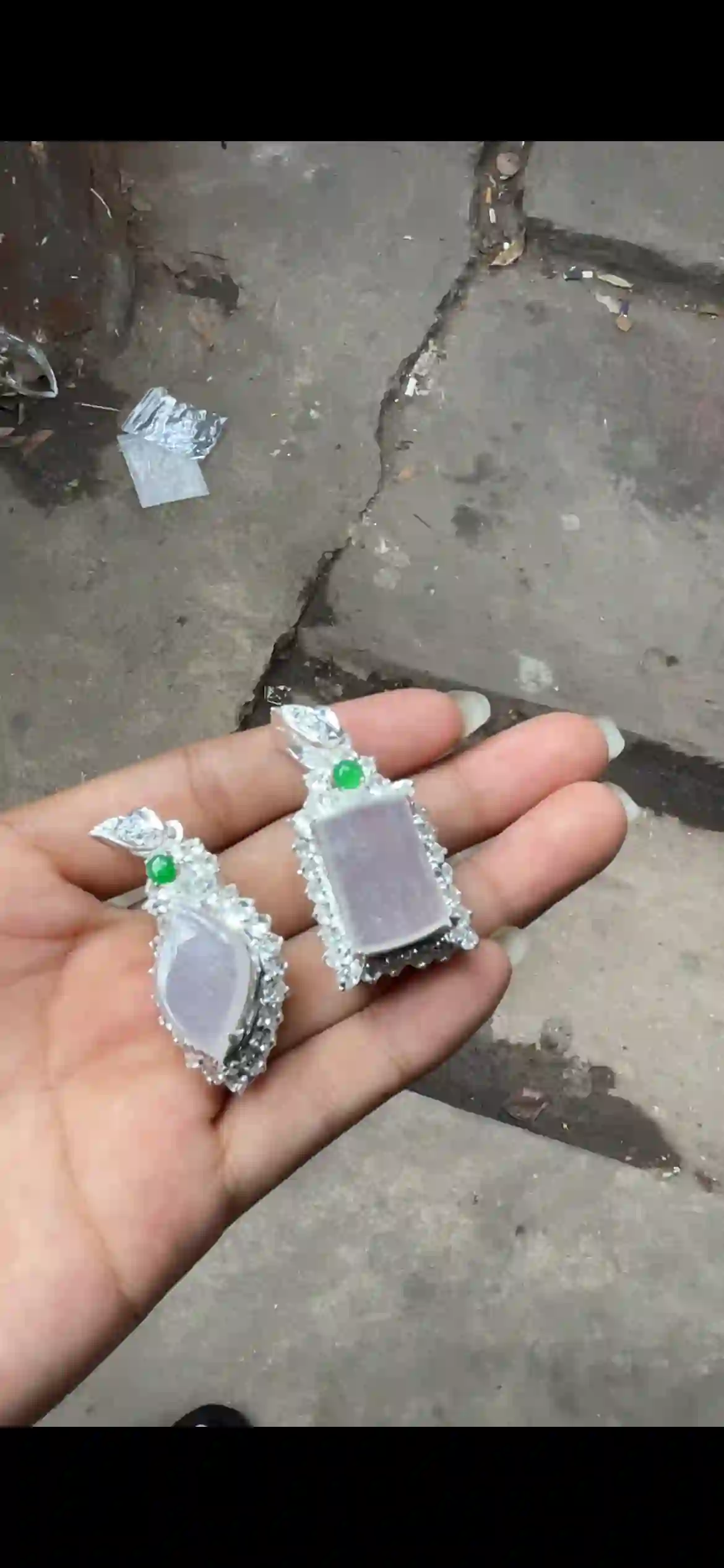  Lavender Jadeite Silver Inlaid Pendant Set, view 2 | Myanmar Jadeite reference #8190002