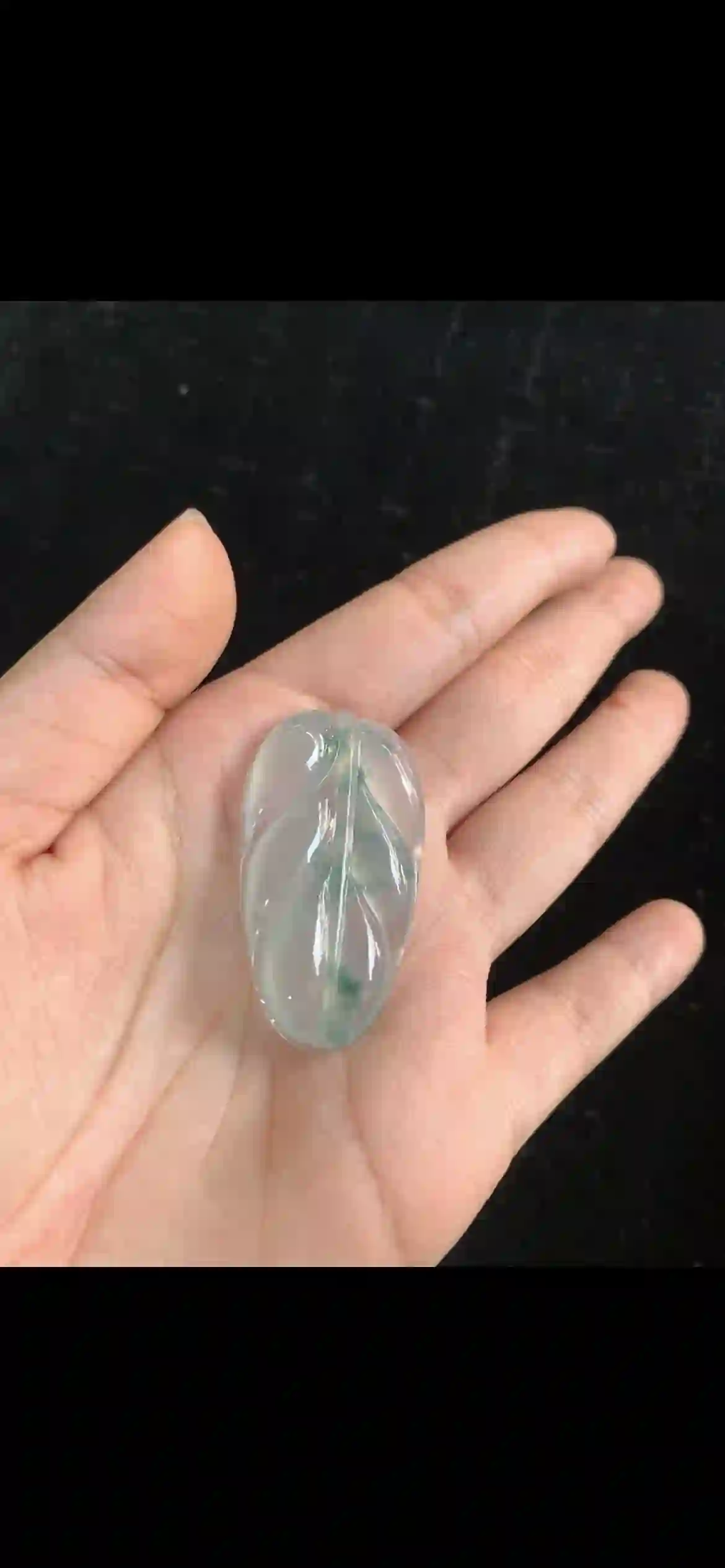 High-Icy Translucent Jade Leaf Pendant — Floating Emerald Green Veins | Myanmar Jadeite reference #34410002