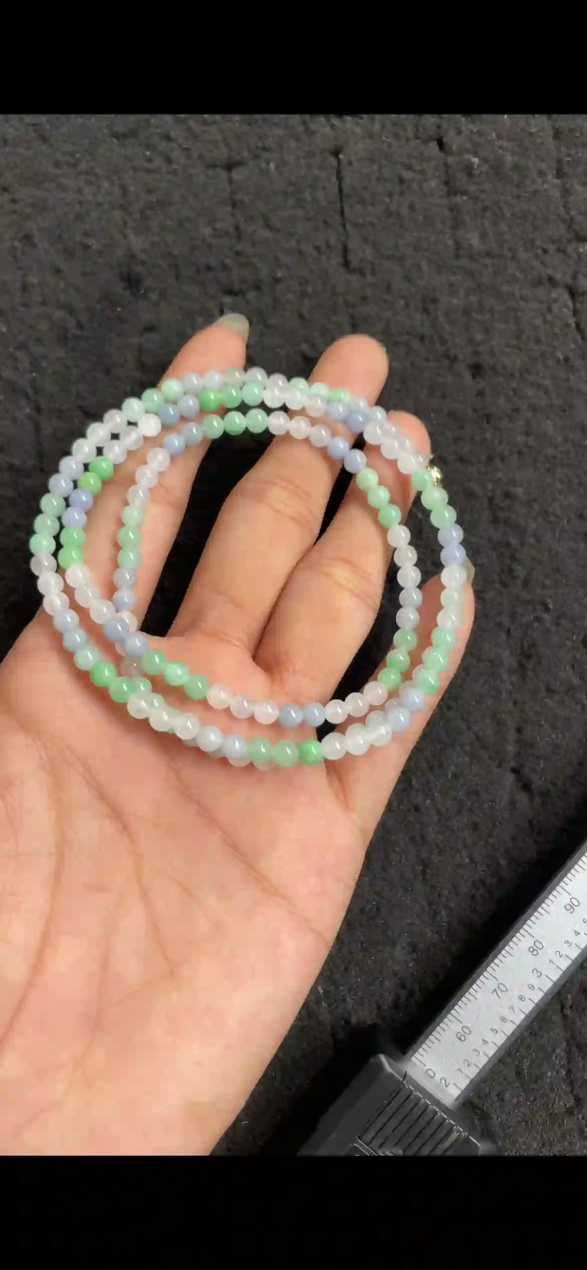 Natural Tri-Color Icy Jadeite Mini Bead Necklace | Myanmar Jadeite reference #7320001