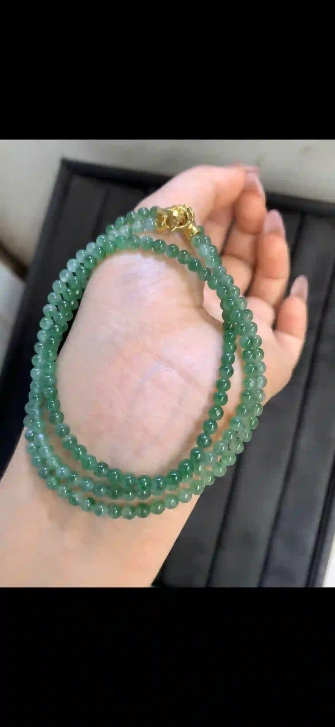 Genuine Burmese Gradient Green Icy Jadeite Bead Strand, view 2 | Myanmar Jadeite reference #9120003