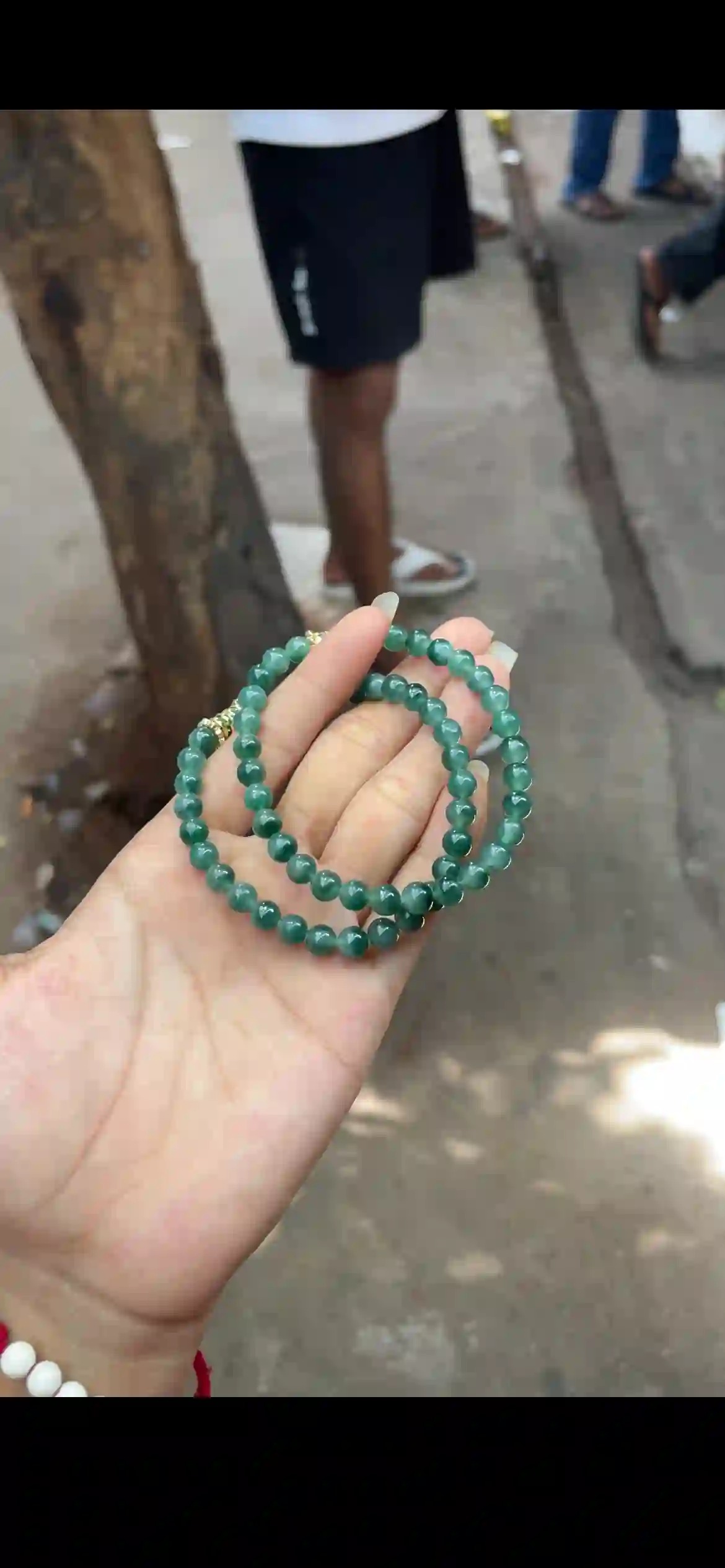 Rich Deep Green Jade Beaded Double Wrap Bracelet with Gold Accents | Myanmar Jadeite reference #22440001