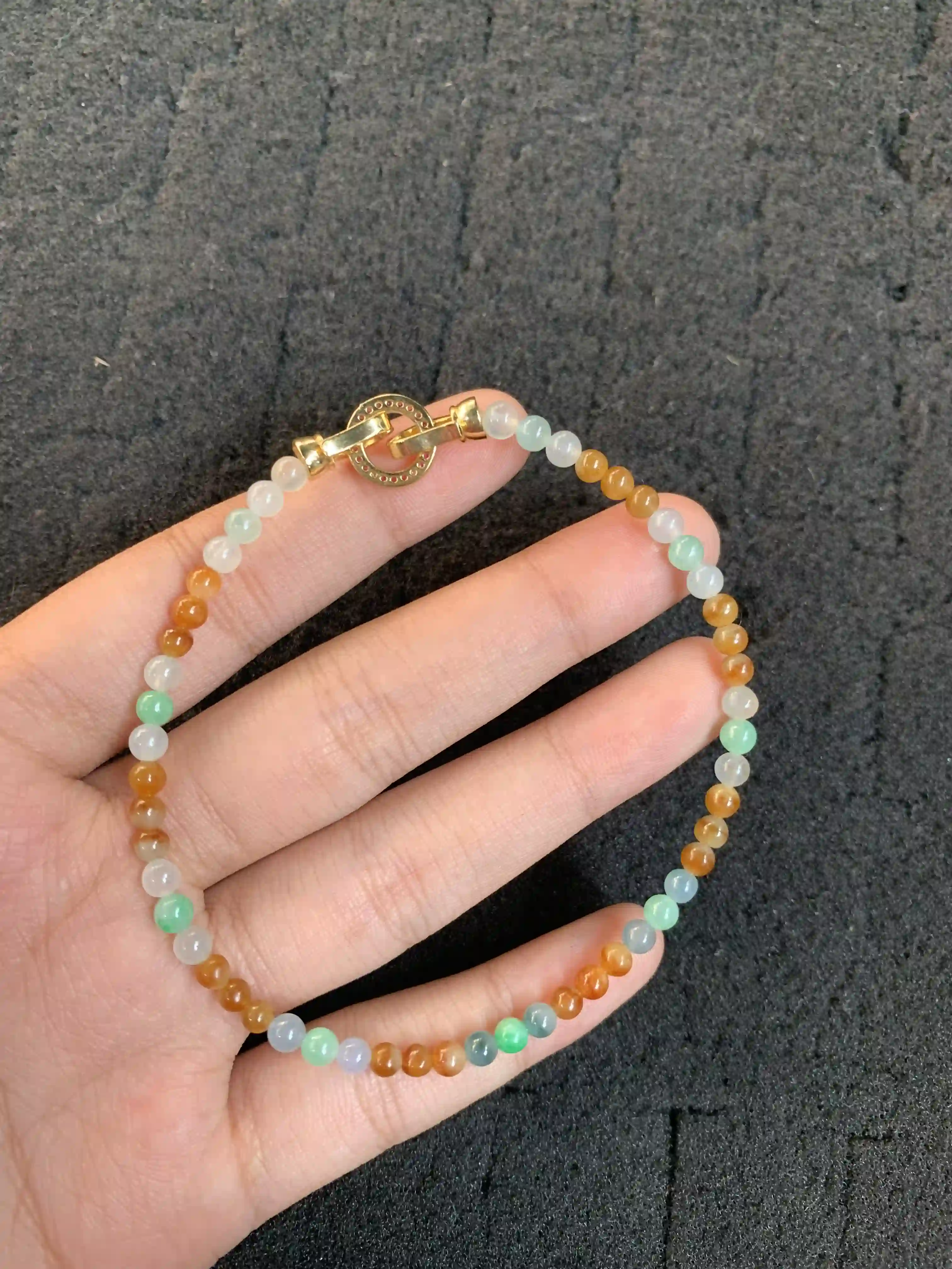 Multi-color Jade Beaded Bracelet with Gold Toggle Clasp, view 2 | Myanmar Jadeite reference #1560002