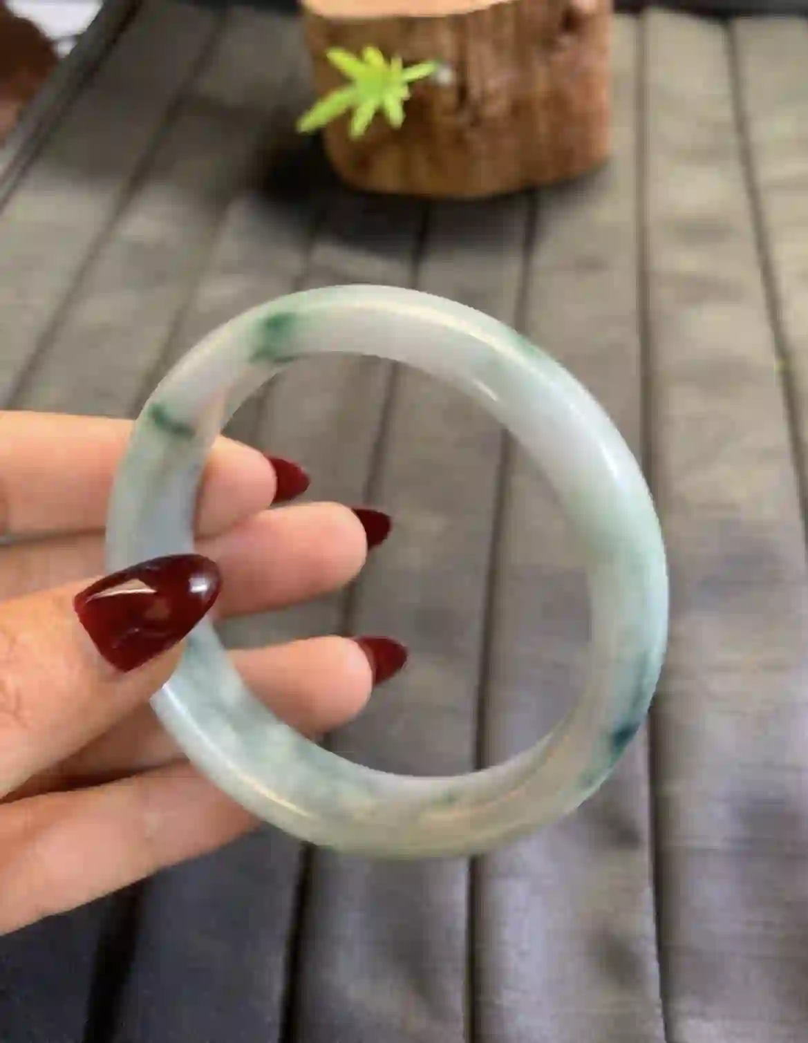 Icy Floating Flower Jade Bangle | Myanmar Jadeite reference #2790001