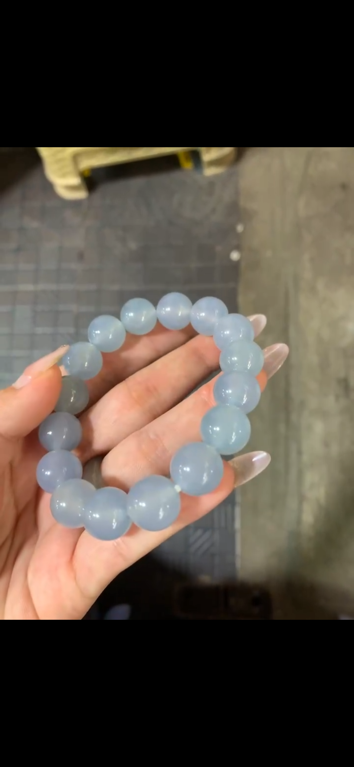 Icy Lavender Blue Translucent Jadeite Beaded Bracelet — Smooth Round High-Grade Jade Beads