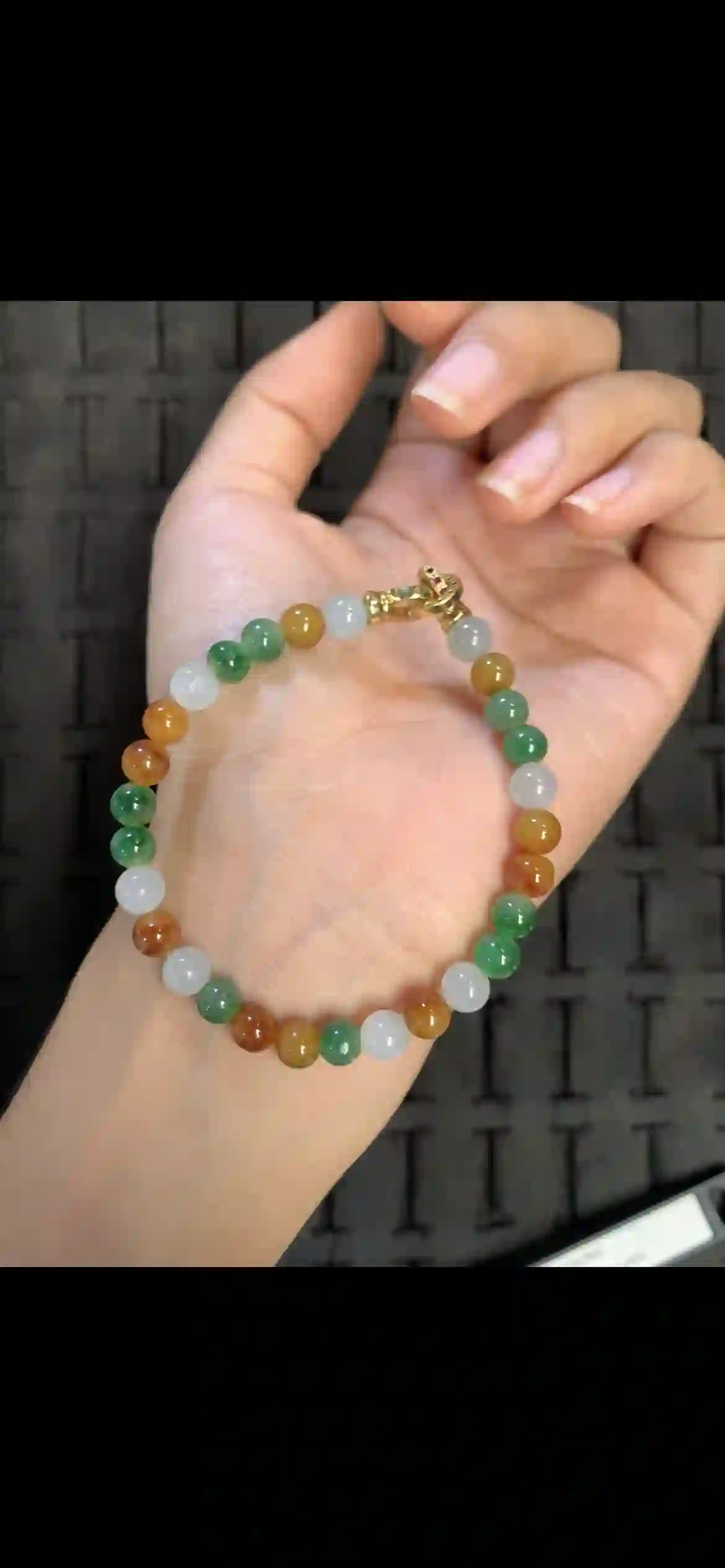 Three-Tone Natural Jadeite Bead Bracelet, view 2 | Myanmar Jadeite reference #15210002