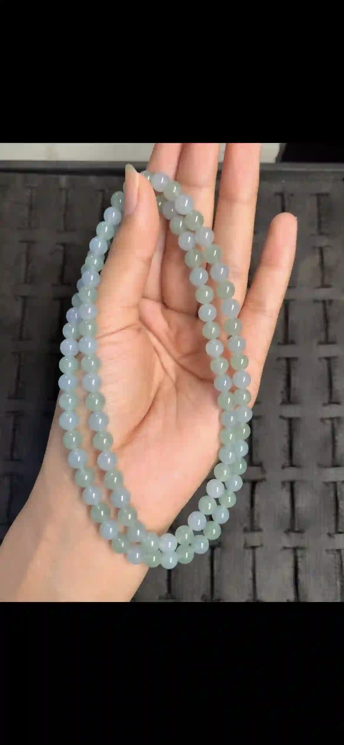 Icy Pale Celadon Jadeite Bead Double-Strand Bracelet, view 2 | Myanmar Jadeite reference #15840001