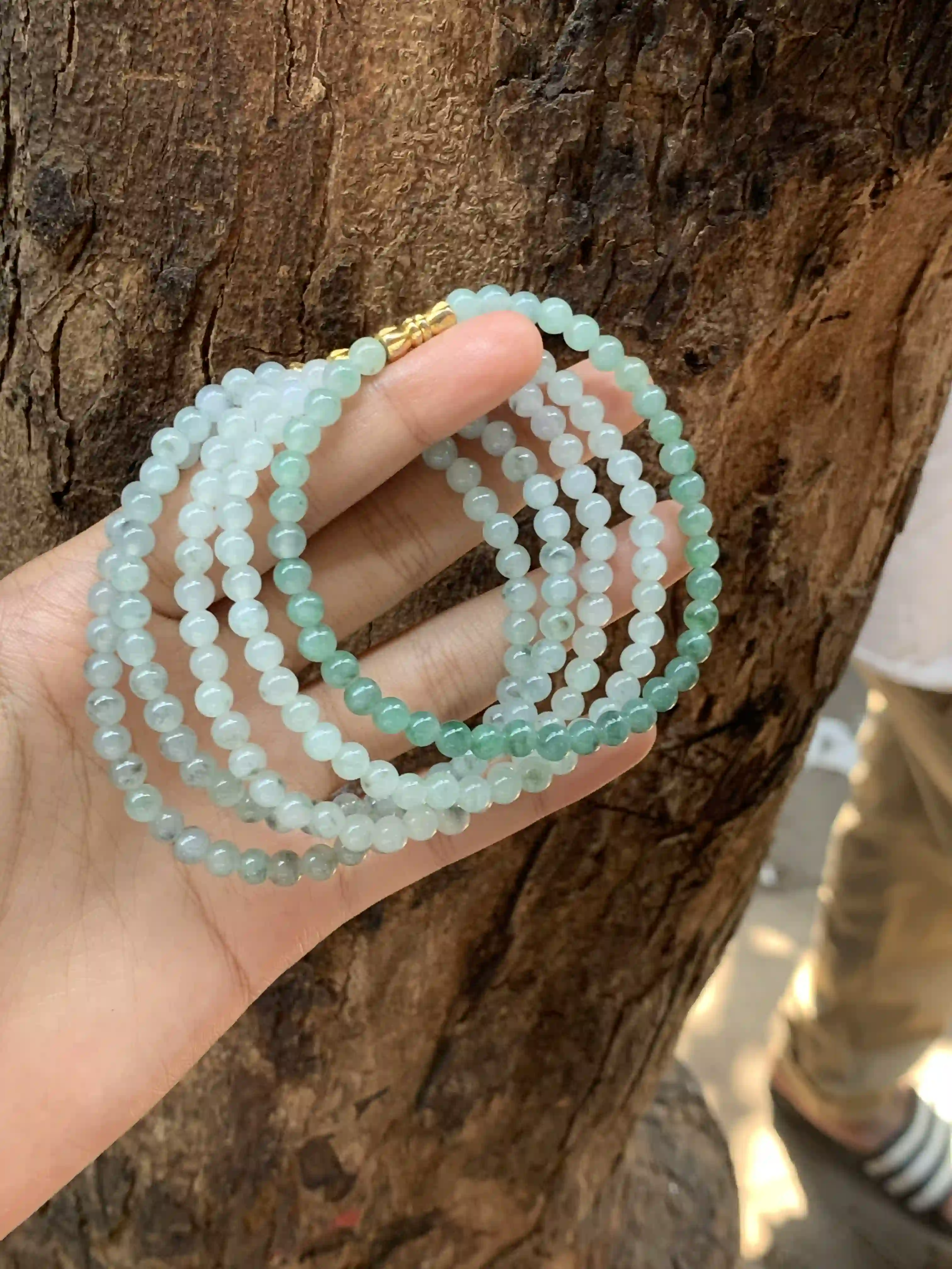 Icy Green Gradient Jadeite Bead Necklace, view 2 | Myanmar Jadeite reference #2190008