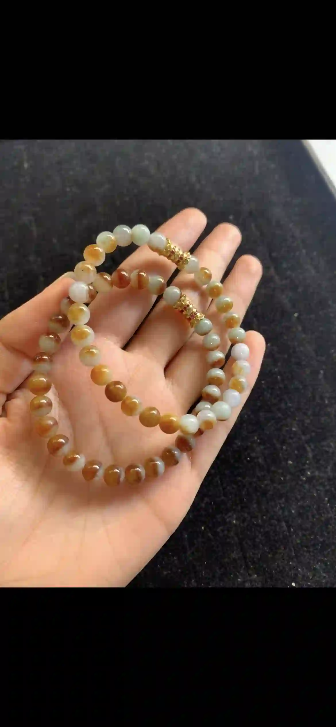Exquisite Two-Tone Red Jadeite Beaded Double Strand Bracelet with Gilded Accents | Myanmar Jadeite reference #23520001