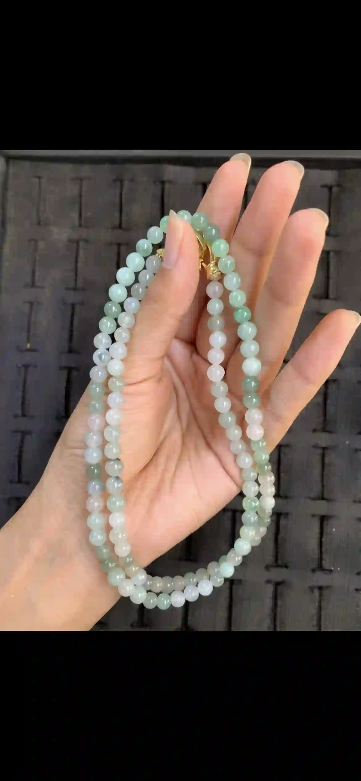 Icy Floating‑Green Jade Bead Necklace, view 2 | Myanmar Jadeite reference #14760001