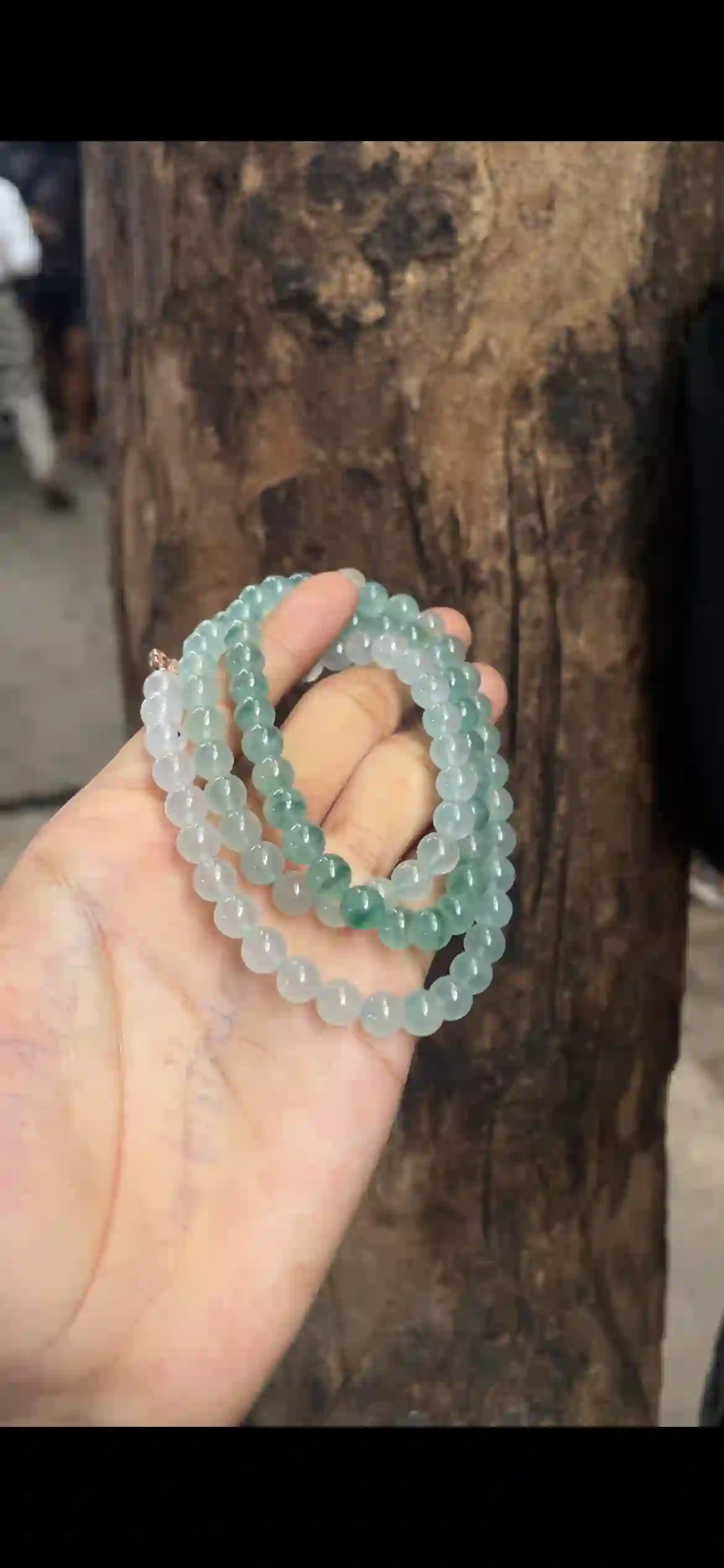 Icy Floating Green Jade Bead Multi-Layer Necklace with Rose Gold Clasp, view 2 | Myanmar Jadeite reference #5970001