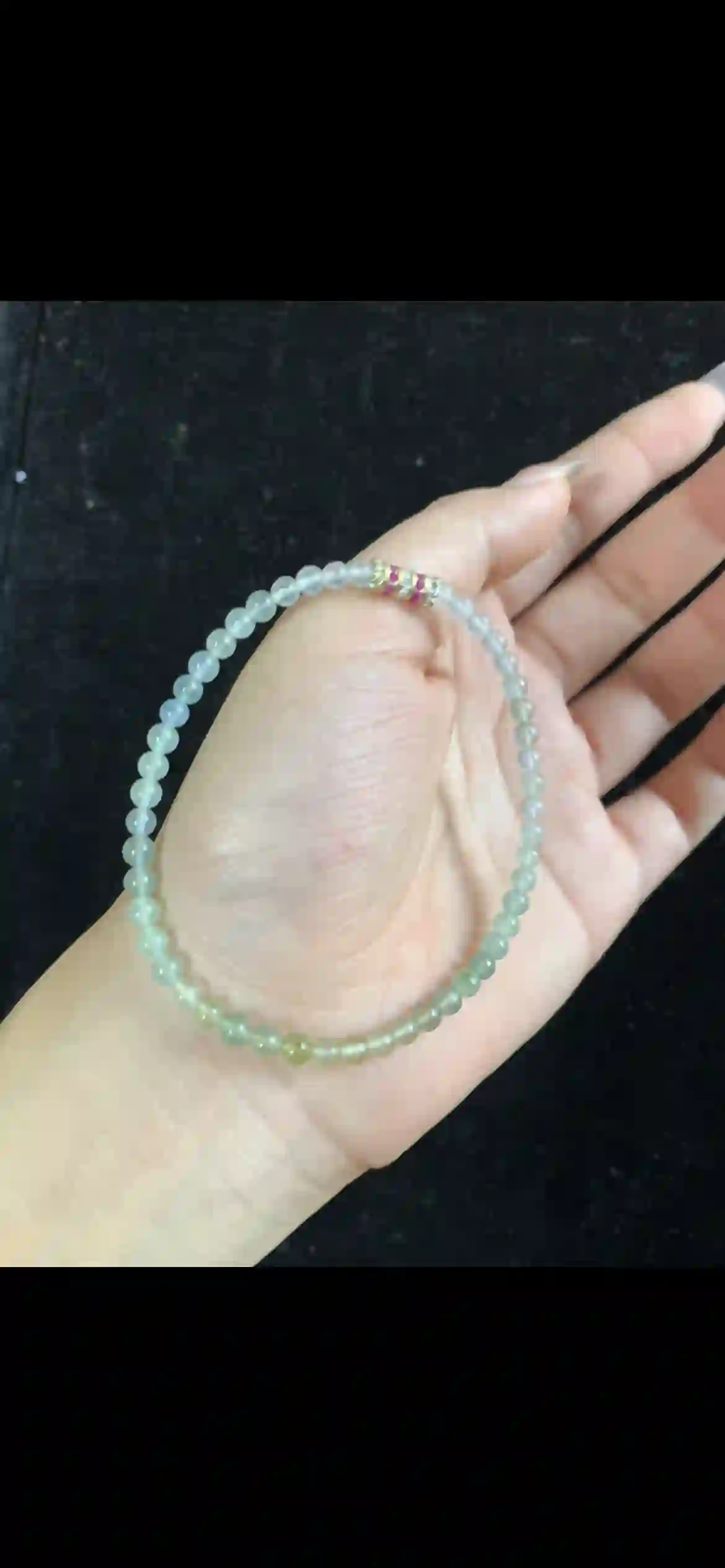 Dainty Gradient Celadon Jade Bracelet — Pink & Crystal Accent | Myanmar Jadeite reference #33240001
