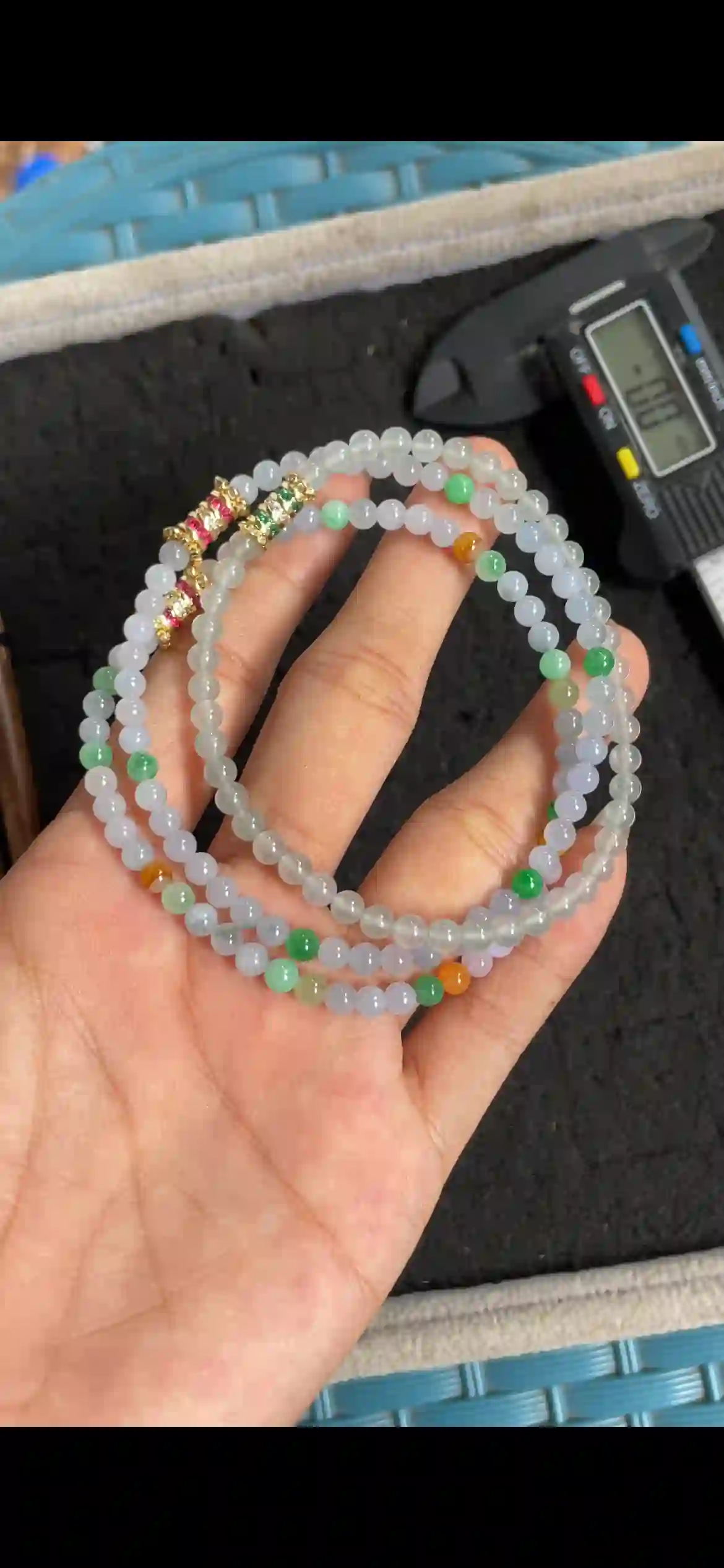 Multicolor Icy Translucent Jade Bead Multi-Wrap Bracelet with Gold Accent Spacers | Myanmar Jadeite reference #5340001