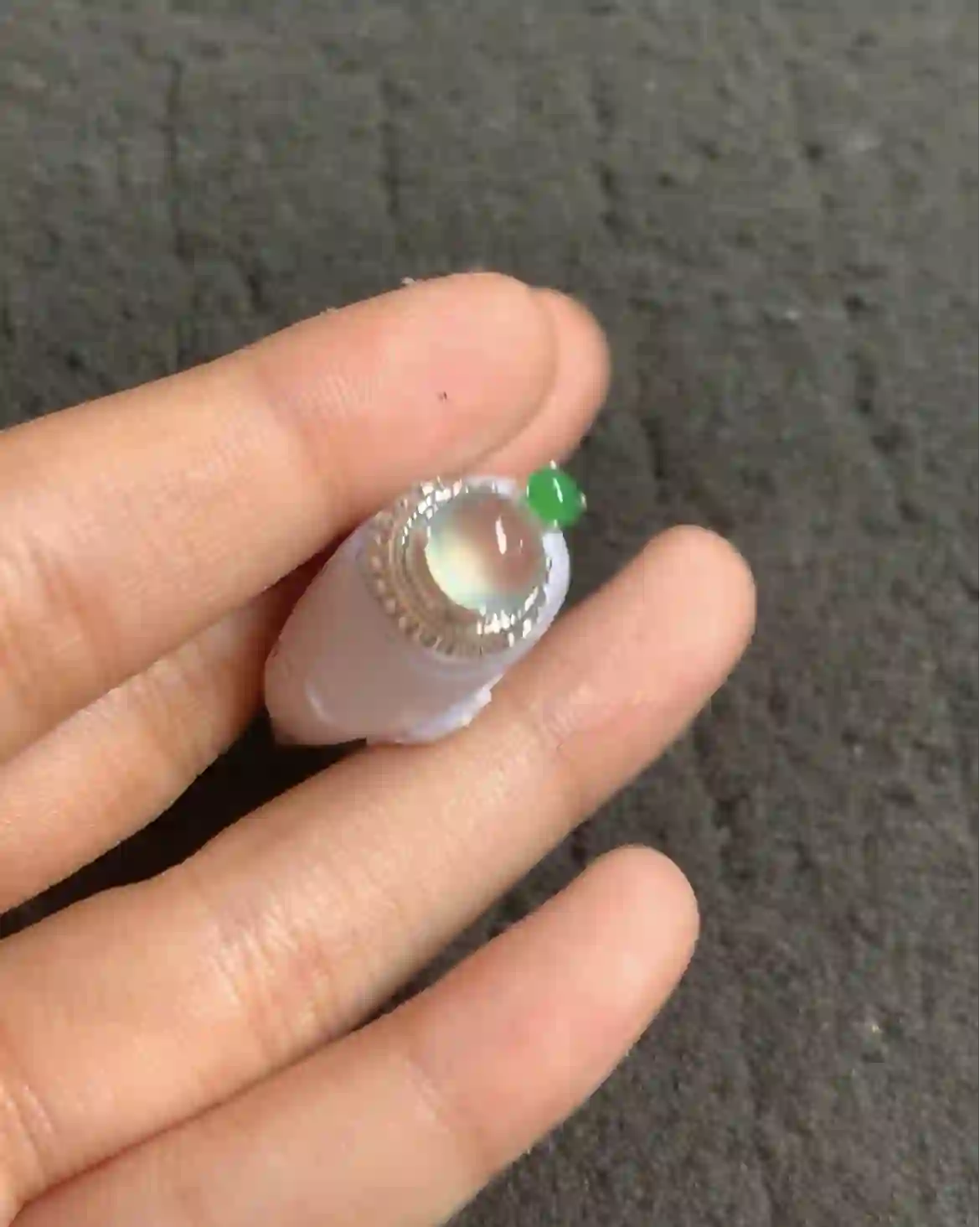 Unique Dual-stone Jadeite Ring with Translucent and Vivid Green Accents | Myanmar Jadeite reference #1230010