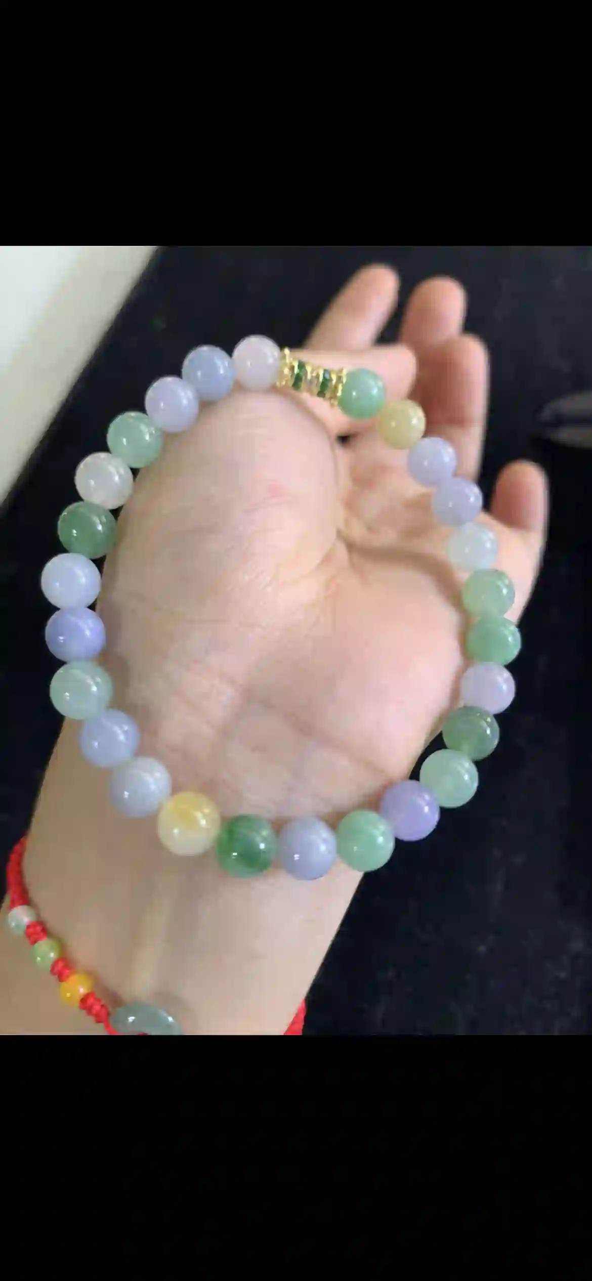Multicolor Tri-Tone Jadeite Bead Bracelet with Gold Spacer | Myanmar Jadeite reference #18270001